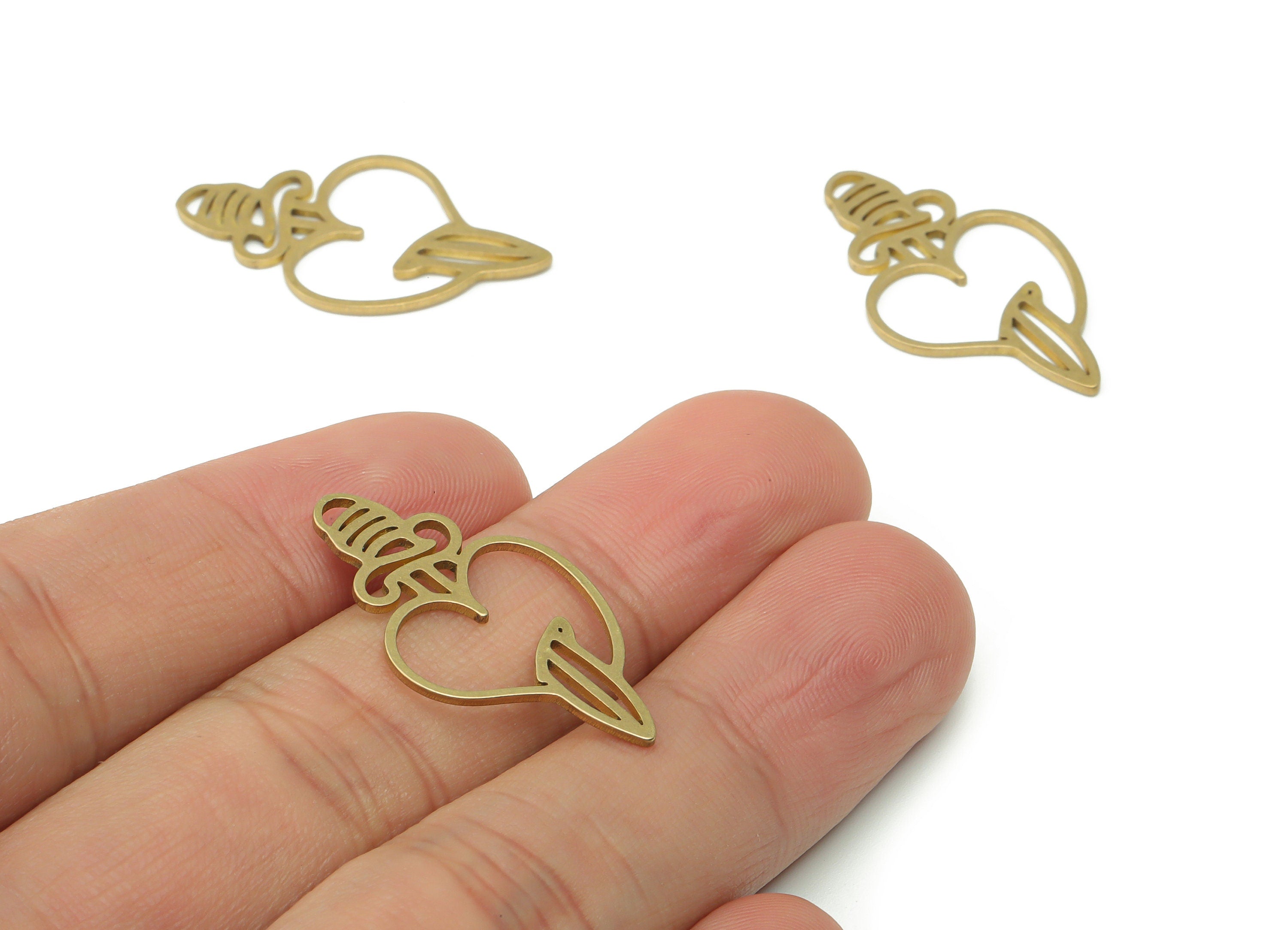 Brass Sword Heart Earring Charms - Raw Brass Heart Sword Pendant - DIY Jewelry Making Supplies - 30.4x15.99x0.85mm - PPZ0088 - DOMEDBAZAAR