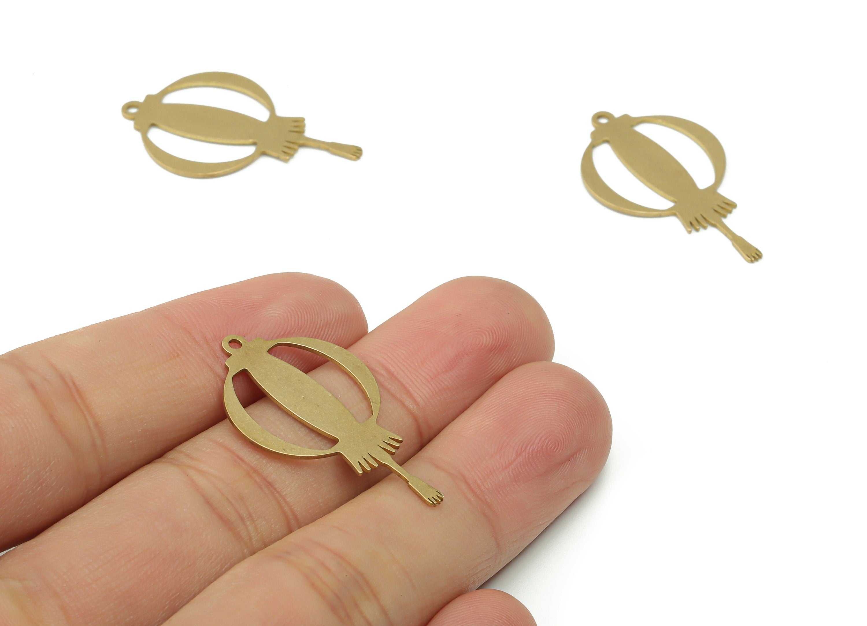 Brass Lantern Balloon Earring Charms - Raw Brass Lantern Pendant - Jewelry Making Supplies - 31.97x19.14x0.67mm - PPA0442 - DOMEDBAZAAR