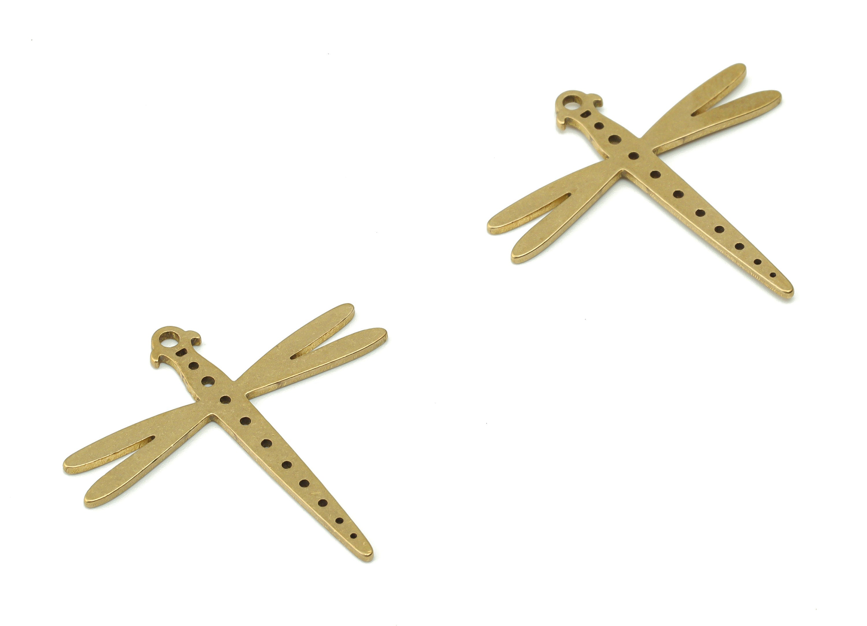 Brass Dragonfly Earring Charms - Raw Brass Dragonfly Pendant - DIY Jewelry Making Supplies - 29.66x29.14x0.86mm - PPA0331 - DOMEDBAZAAR