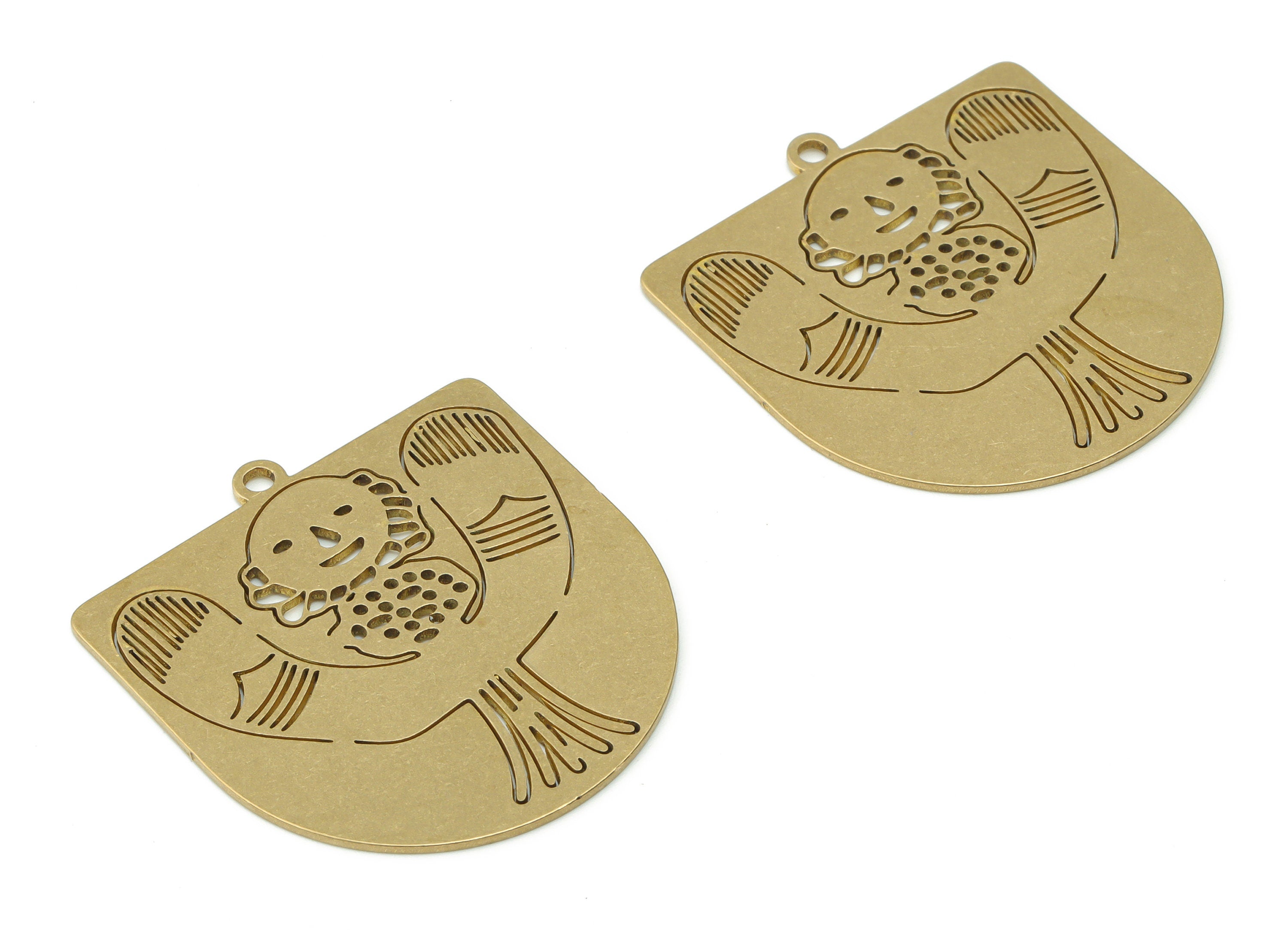 Brass Semi circle Man Earring Charms - Raw Brass Happy Baby Pendant - Jewelry Making Supplies - 37.58x34.87x0.85mm - PPA0406 - DOMEDBAZAAR