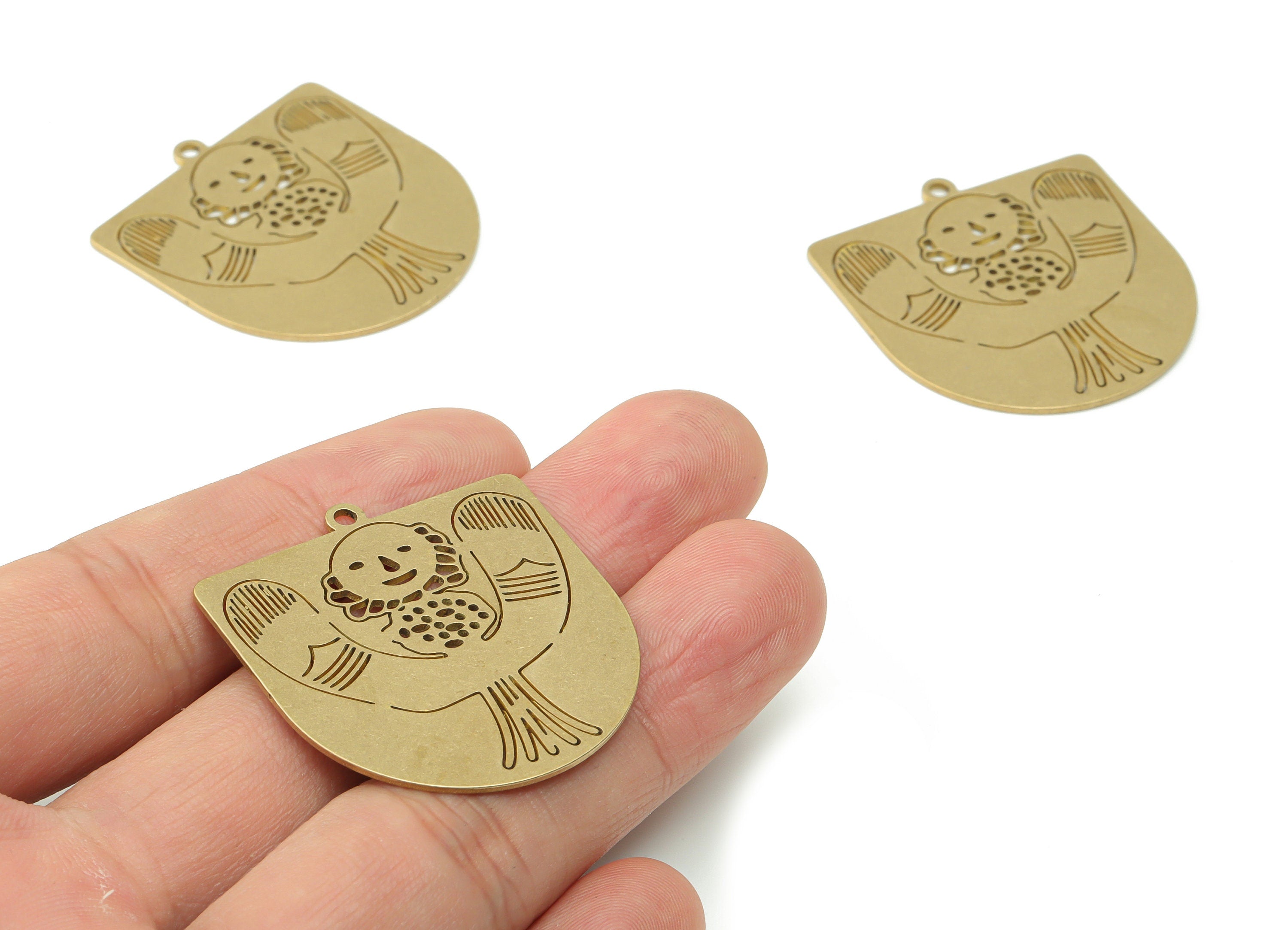 Brass Semi circle Man Earring Charms - Raw Brass Happy Baby Pendant - Jewelry Making Supplies - 37.58x34.87x0.85mm - PPA0406 - DOMEDBAZAAR