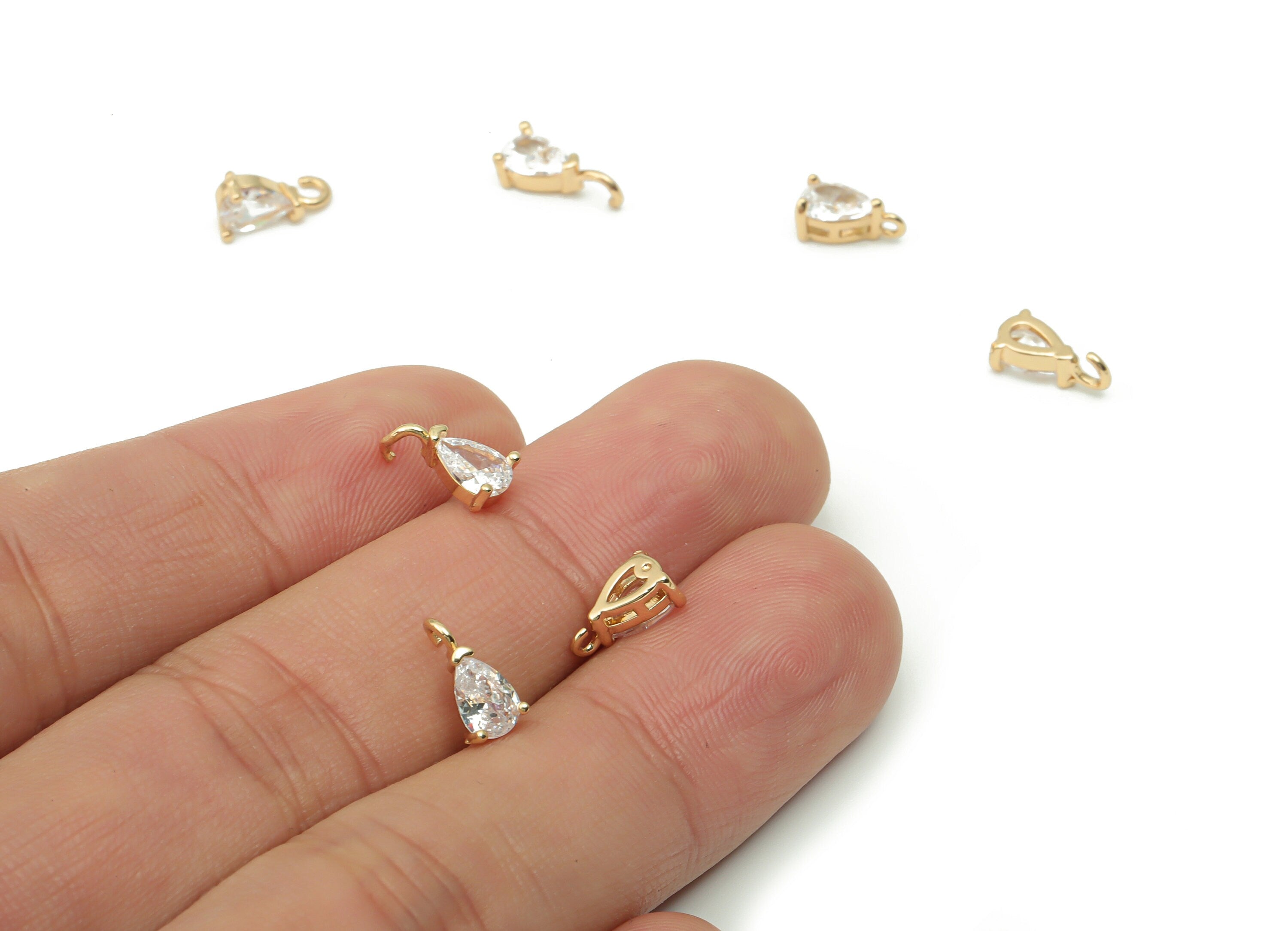 Brass Teardrop Loop Earring Charms With Zircon - Gold Drop Pendant - Gold Tone Plated Brass - Jewelry Supplies - 9.16x4.85x3.01mm - PP4929G - DOMEDBAZAAR