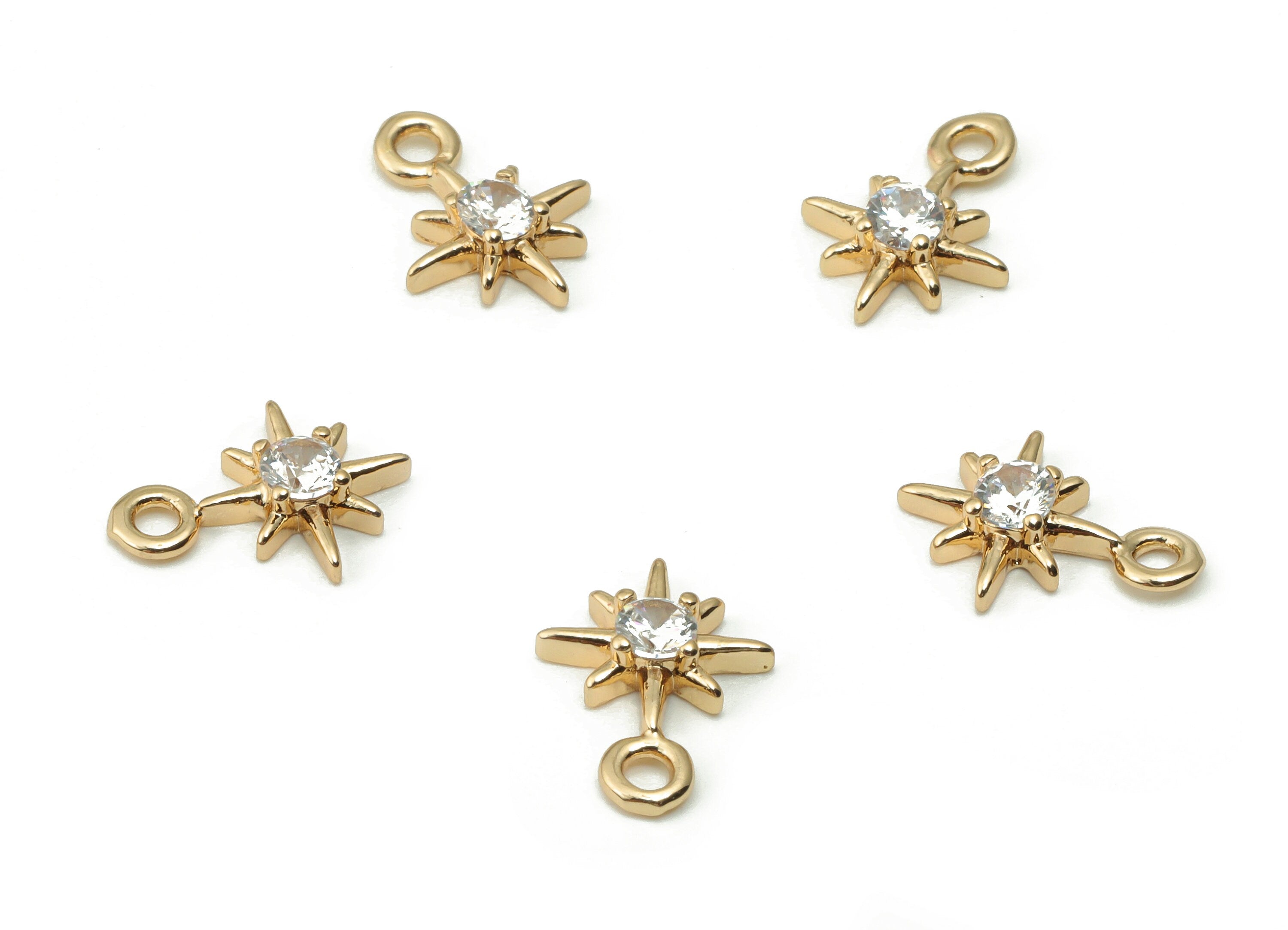 Brass Planet Earring Charms With Zircon - Gold Mini Star Pendant - Gold Tone Plated Brass - Jewelry Supplies - 11.74x8.61x2.67mm - PP4923G - DOMEDBAZAAR