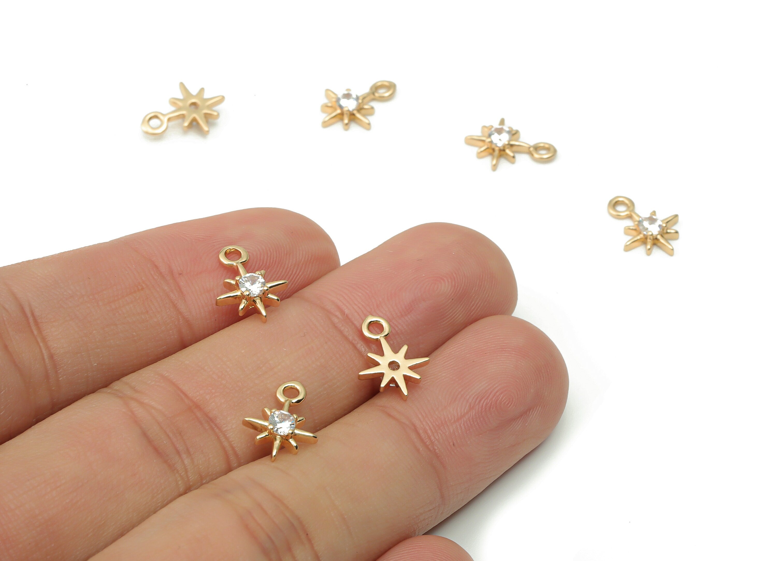 Brass Planet Earring Charms With Zircon - Gold Mini Star Pendant - Gold Tone Plated Brass - Jewelry Supplies - 11.74x8.61x2.67mm - PP4923G - DOMEDBAZAAR