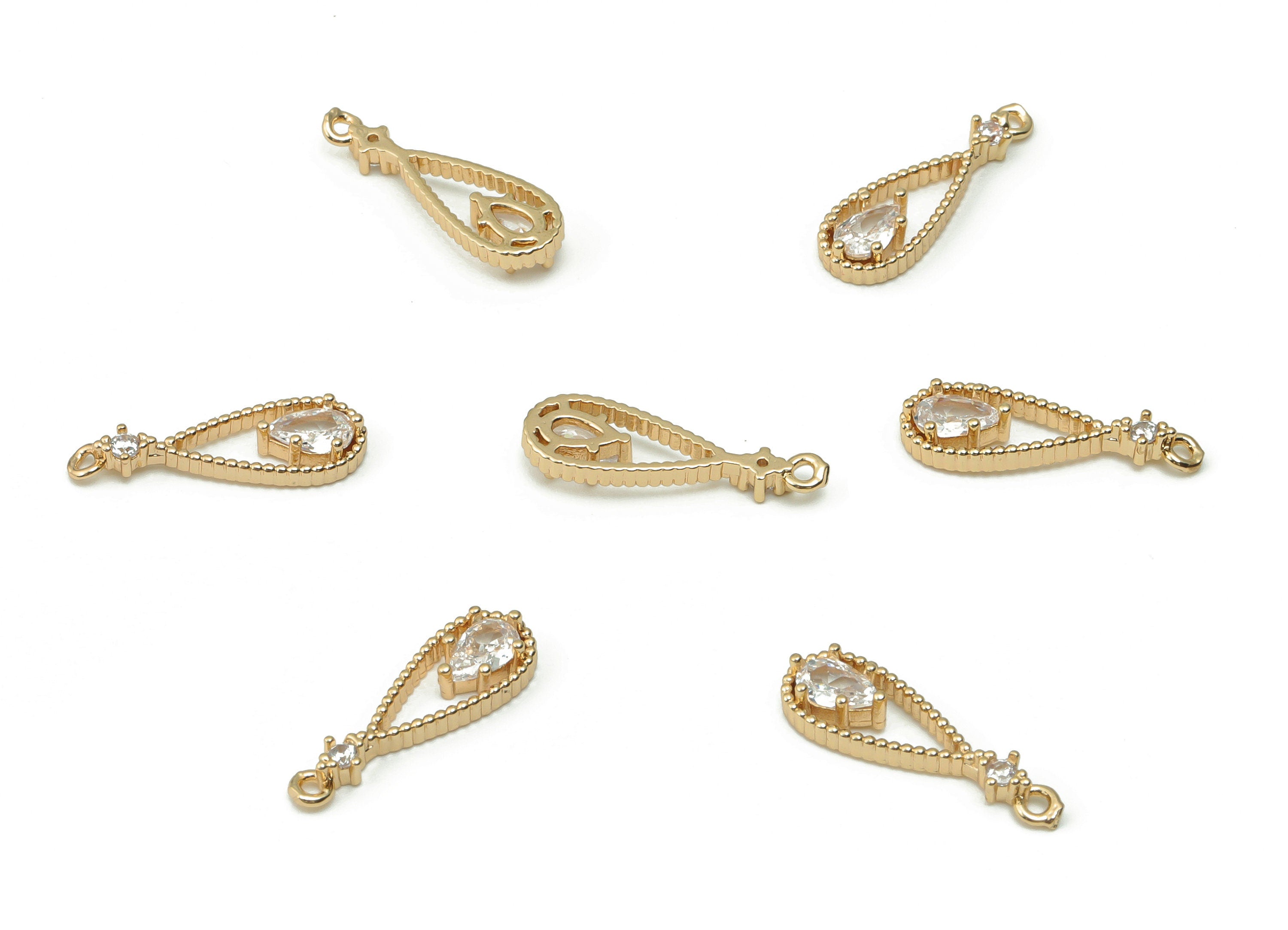 Brass Teardrop Star Earring Charms With Zircon - Gold Star Drop Pendant - Gold Tone Plated Brass - 17.82x5.86x2.66mm -PP4932G - DOMEDBAZAAR