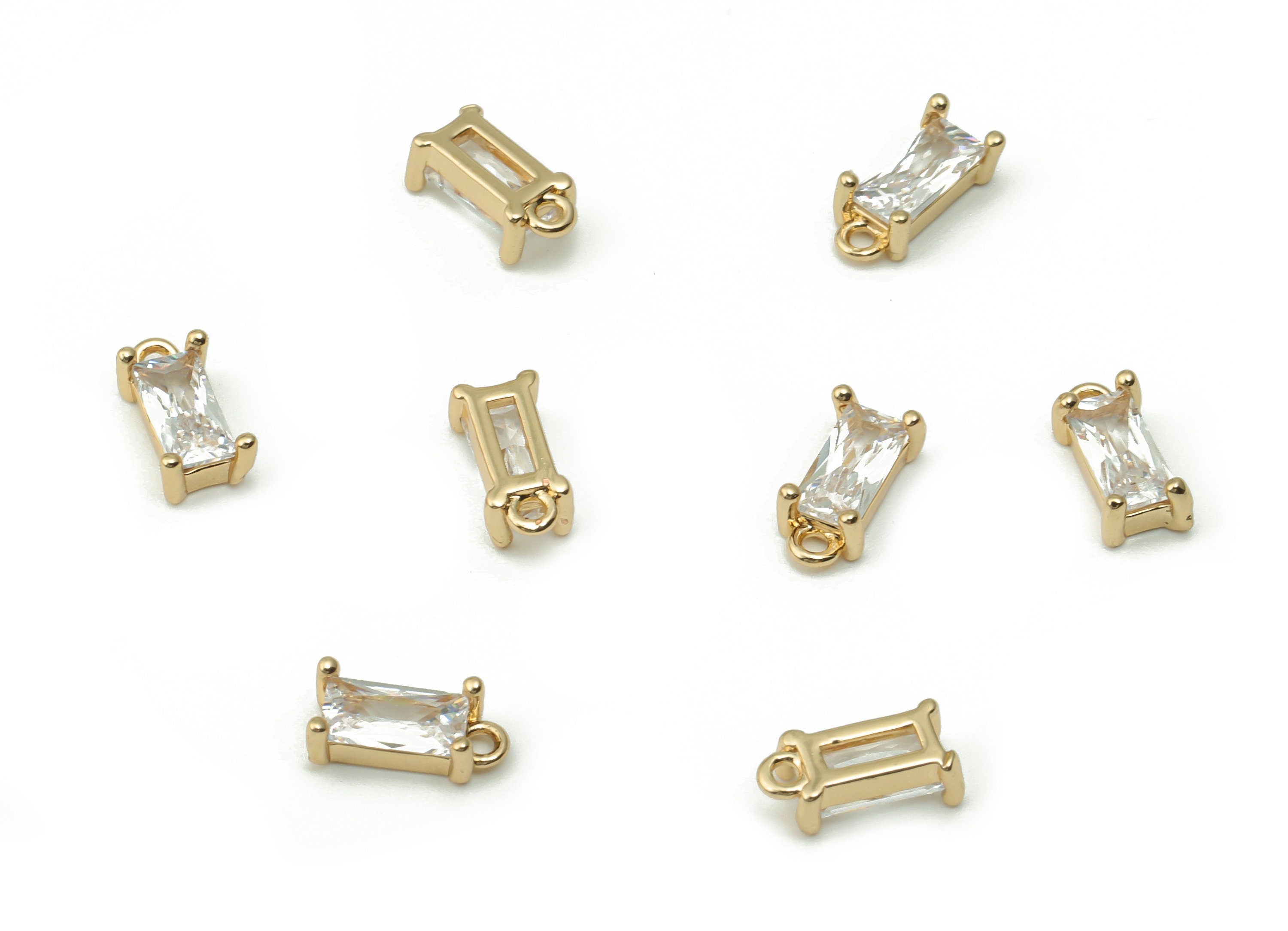 Brass Rectangle Earring Charms With Zircon - Gold Rectangle Pendant - Gold Tone Plated Brass - Jewelry Supplies - 8.43x4.04x2.92mm - PP4924G - DOMEDBAZAAR