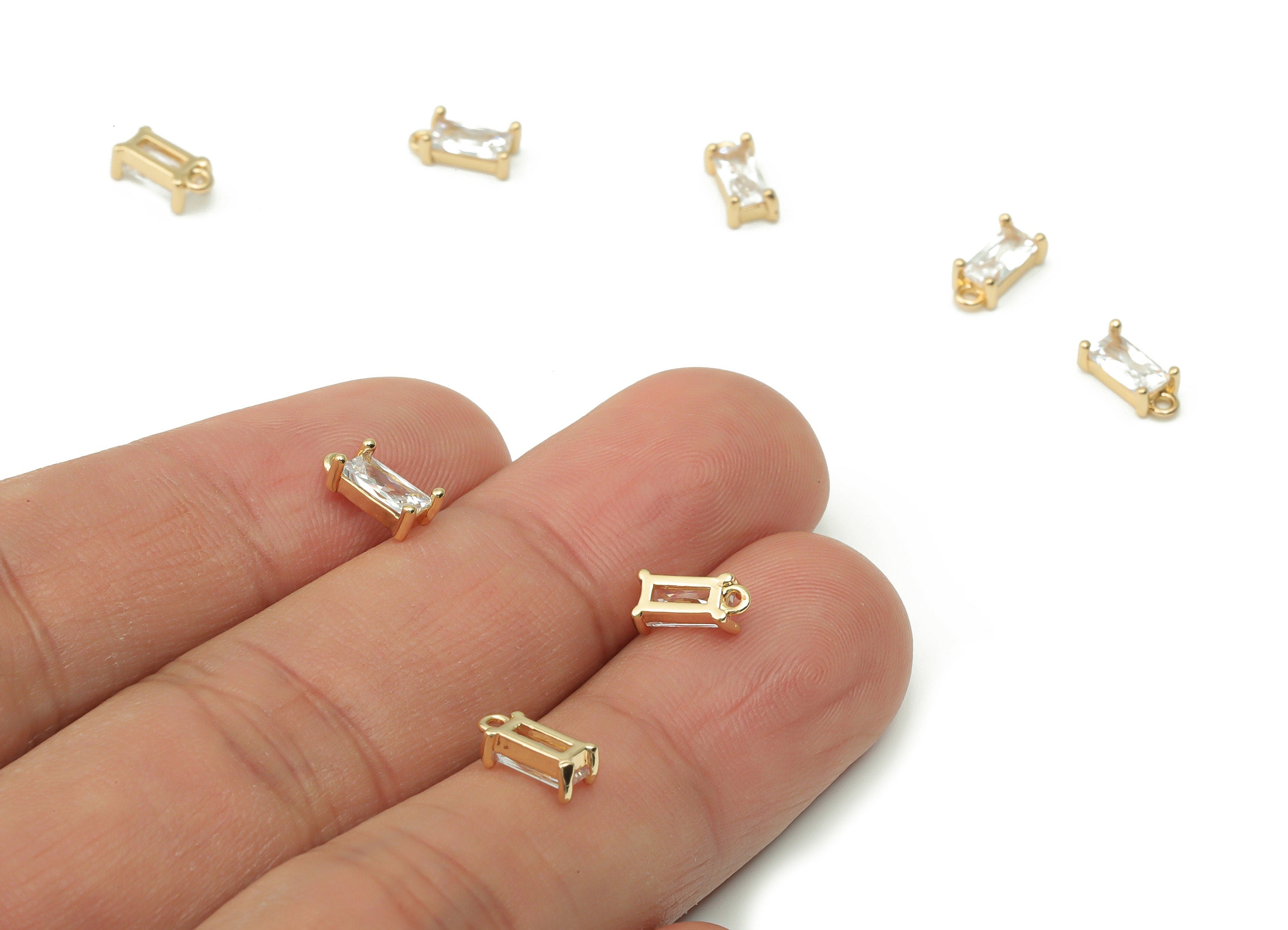 Brass Rectangle Earring Charms With Zircon - Gold Rectangle Pendant - Gold Tone Plated Brass - Jewelry Supplies - 8.43x4.04x2.92mm - PP4924G - DOMEDBAZAAR