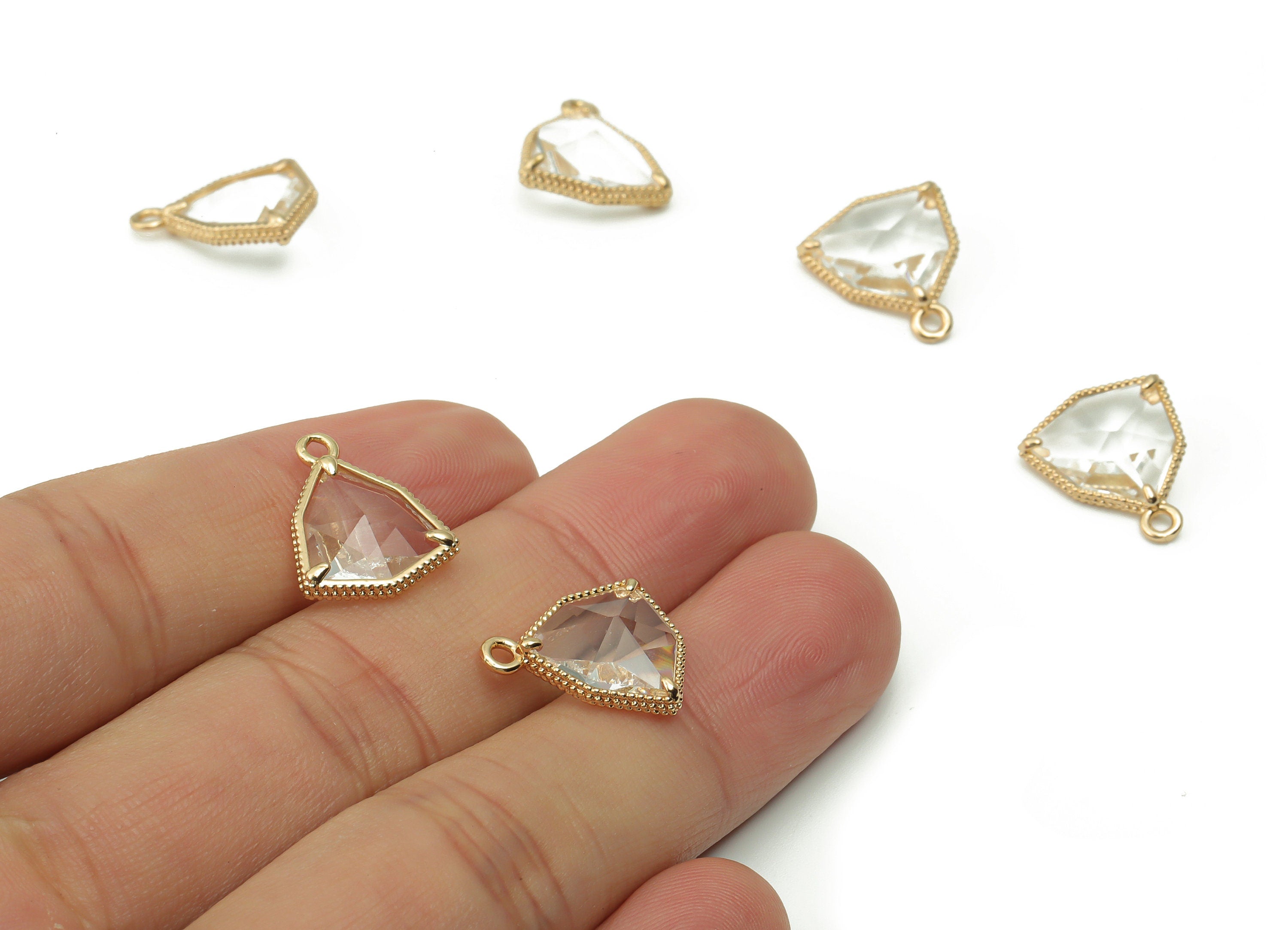 Brass Geometry Earring Charms With Zircon - Gold Geometry Pendant - Gold Tone Plated Brass - Jewelry Supplies - 15.68x13.76x5.81mm - PP4921G - DOMEDBAZAAR