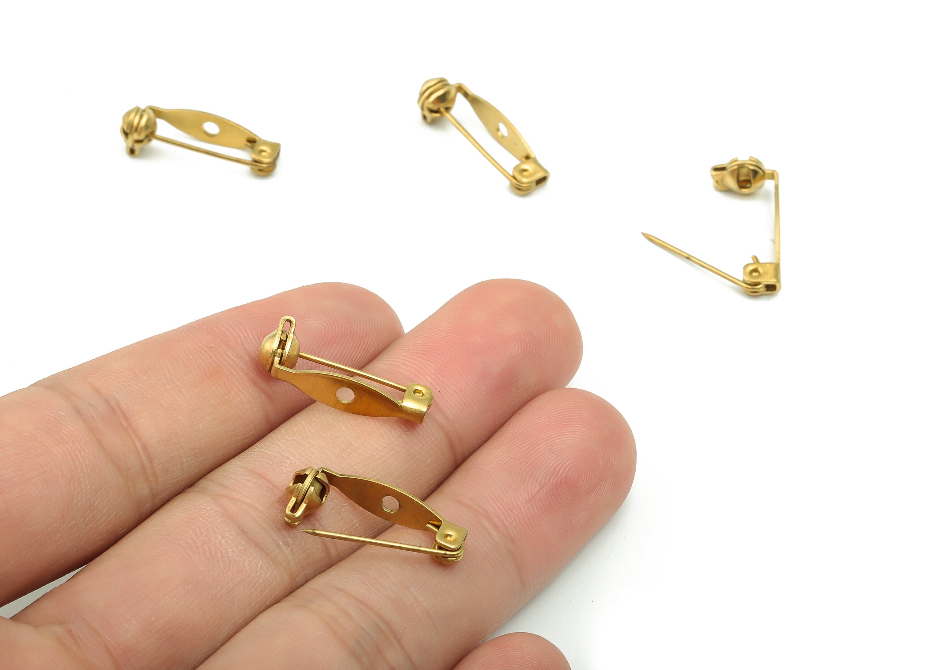 Brass Brooch Pins - Raw Brass Back Base Safety Pin - Earring Findings - Jewelry Making Supplies - 20.21x6.62x4.65mm - PP3004 - DOMEDBAZAAR