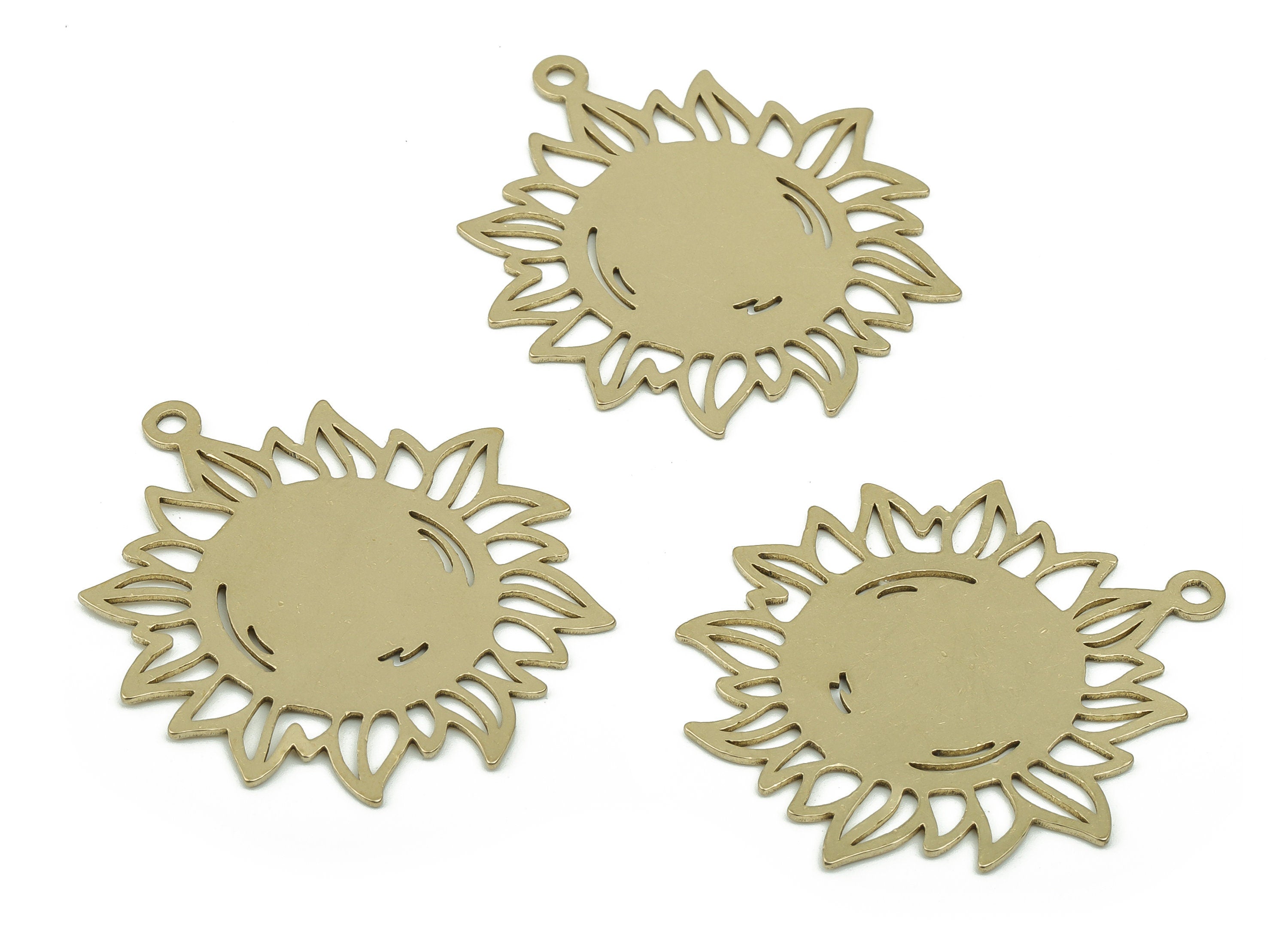 Stamping Blacks Brass Sun Earring Charms - Raw Brass Sunflower Pendant - Jewelry Making Supplies - 37.76x33.28x0.76mm - PPA0123 - DOMEDBAZAAR