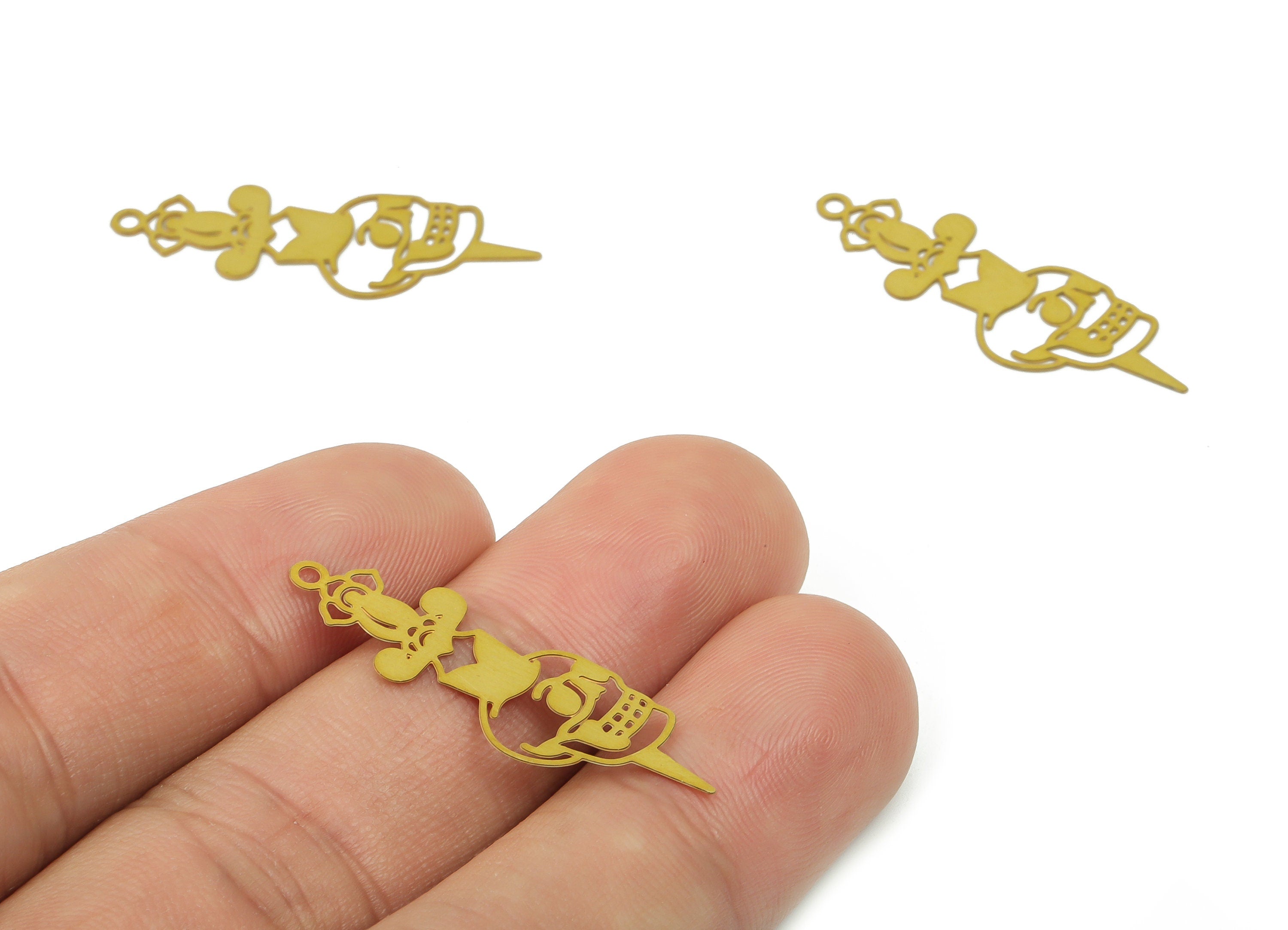 Raw Brass Skull Earring Charms - Brass Skull Pendant Charm - Brass Connectors Charm - Jewelry Making Supplies -32.49x11.07x0.27mm- JJB6776 - DOMEDBAZAAR