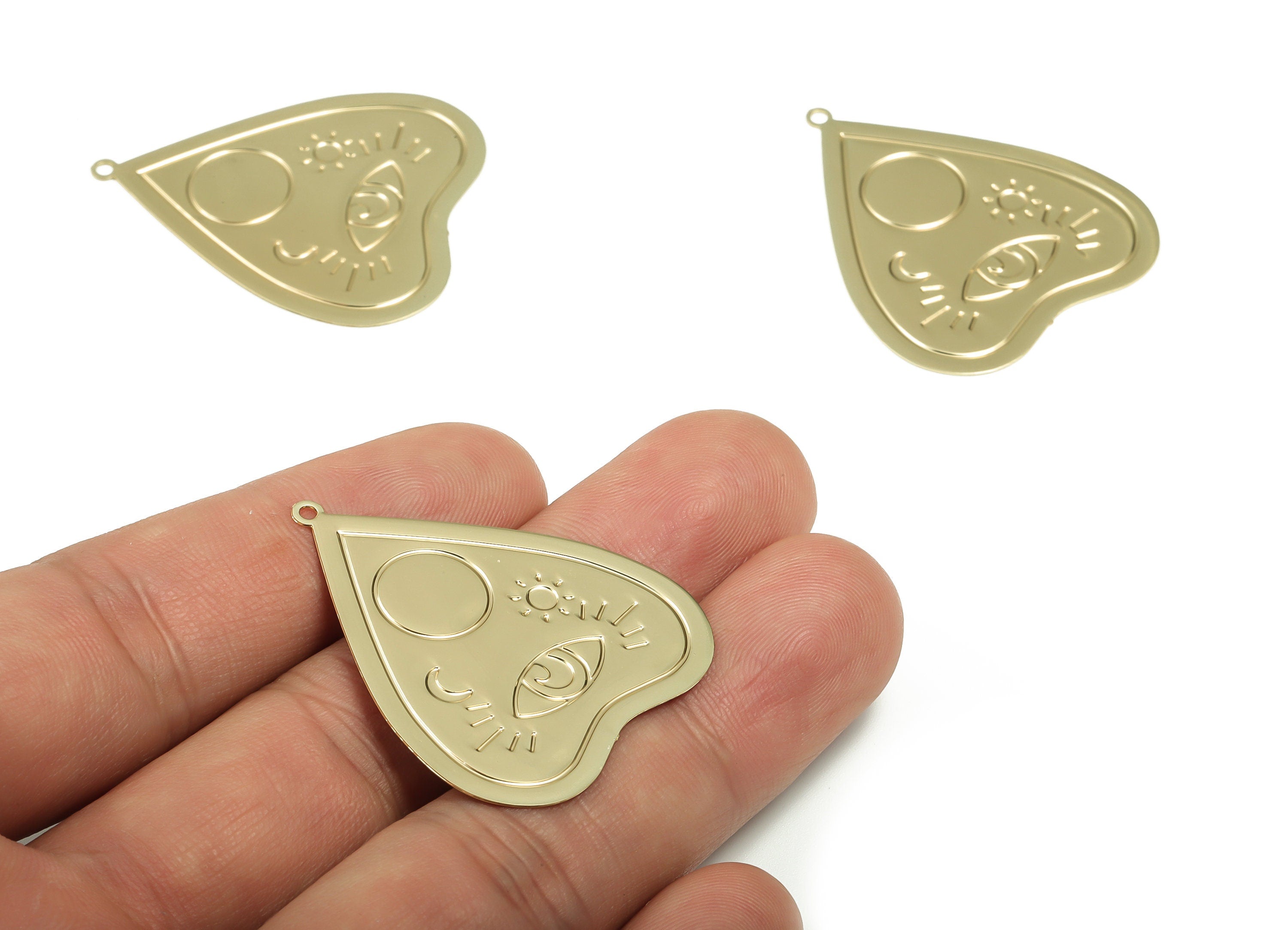 Gold Heart Eye Pendant -Brass Heart Pendant - Brass Moon Sun Earring Charms - Heart Charms- Gold eye Pendant- 37.26x31.18x0.46mm- JJB6762G - DOMEDBAZAAR