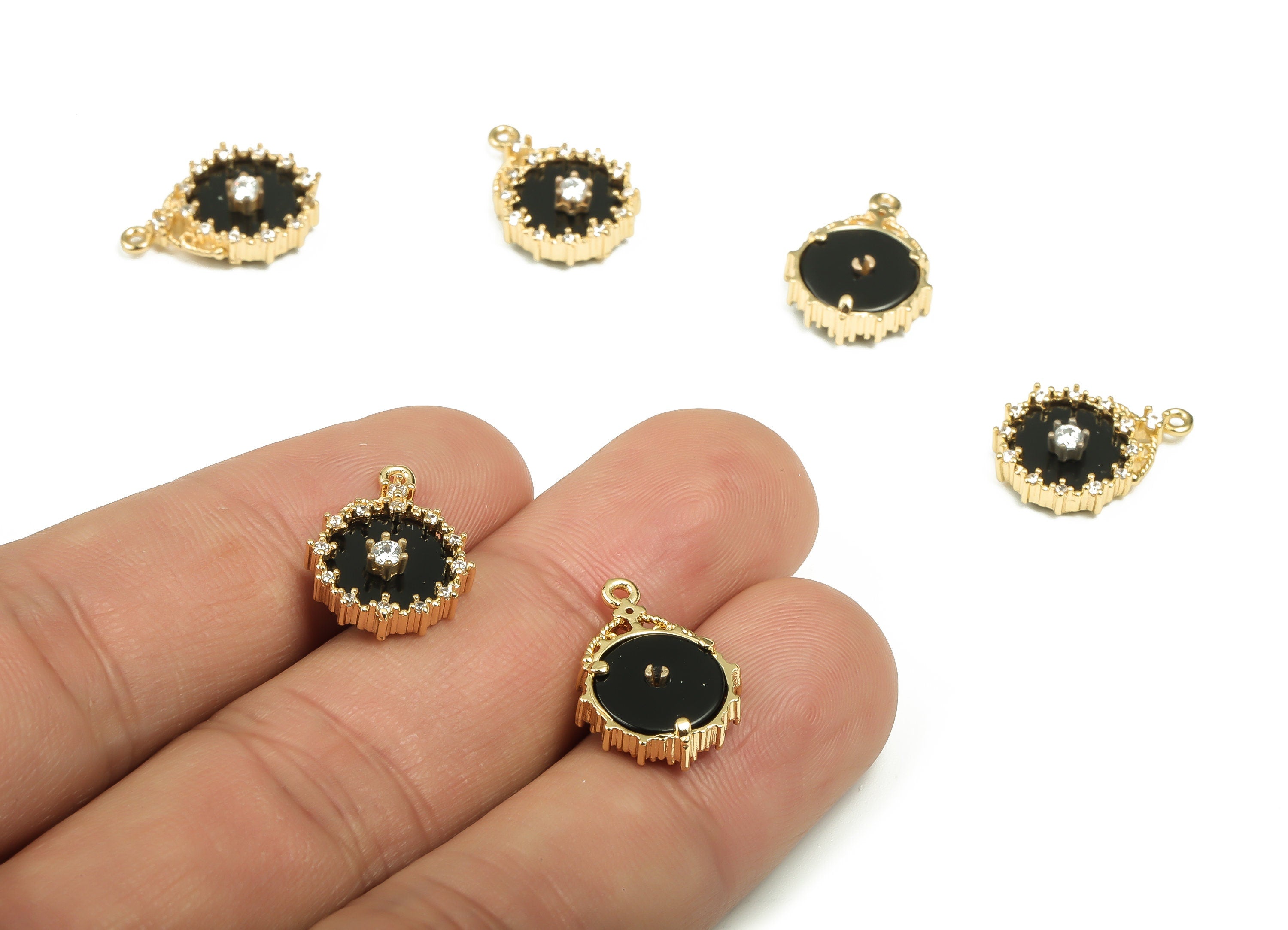 Gold Plated Round Charm - Brass zircon Round Pendant – 18K Real Gold Plated Brass – Jewelry Making Supplies – 14.37x 11.64x4.3mm – RGP3228B - DOMEDBAZAAR
