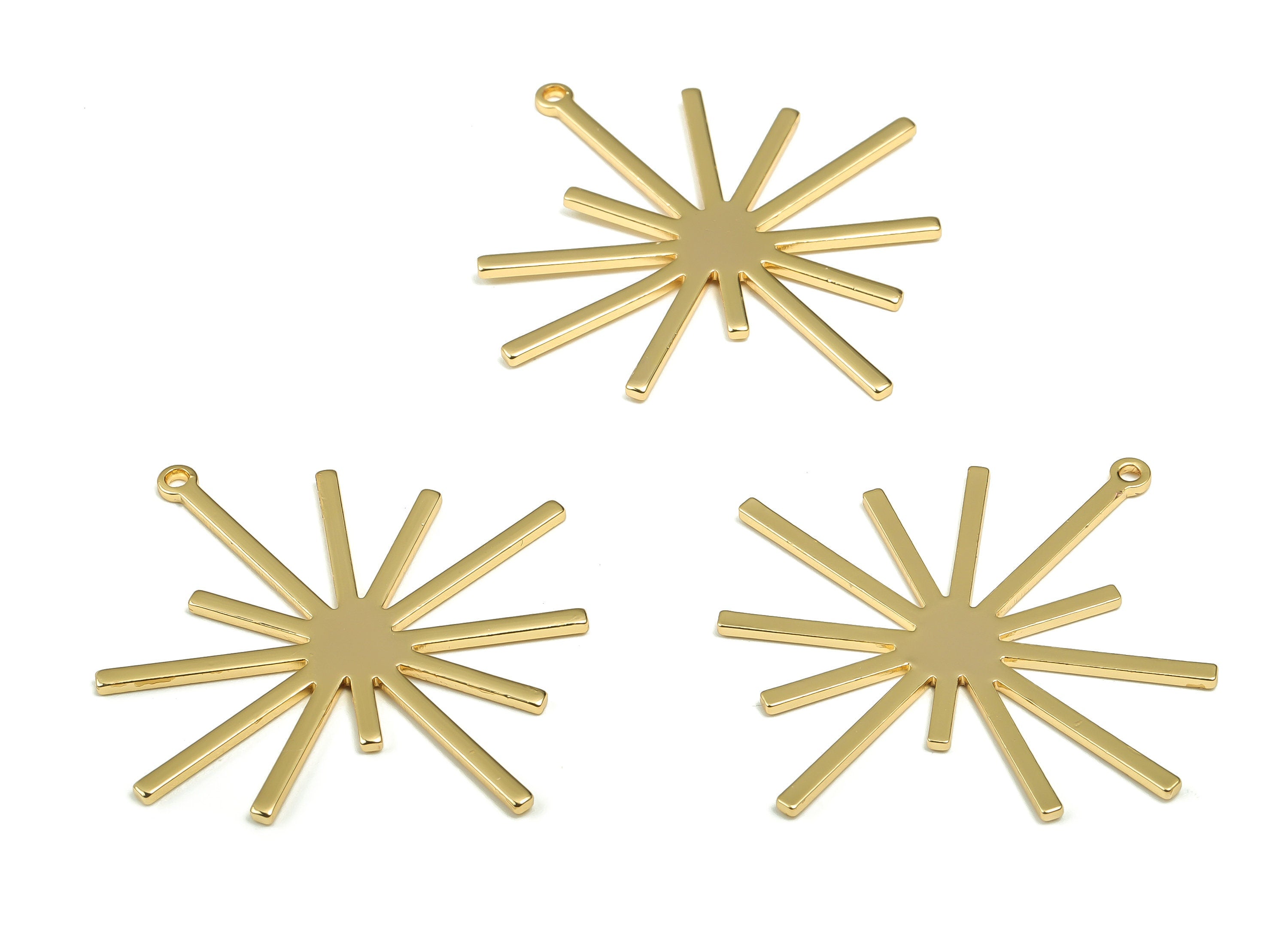 Brass Sun Earring Charms – Gold Star Pendant - 18K Real Gold Plated Brass – Jewelry Making Supplies - 40.26x38.23x1.09mm -RGP4137 - DOMEDBAZAAR