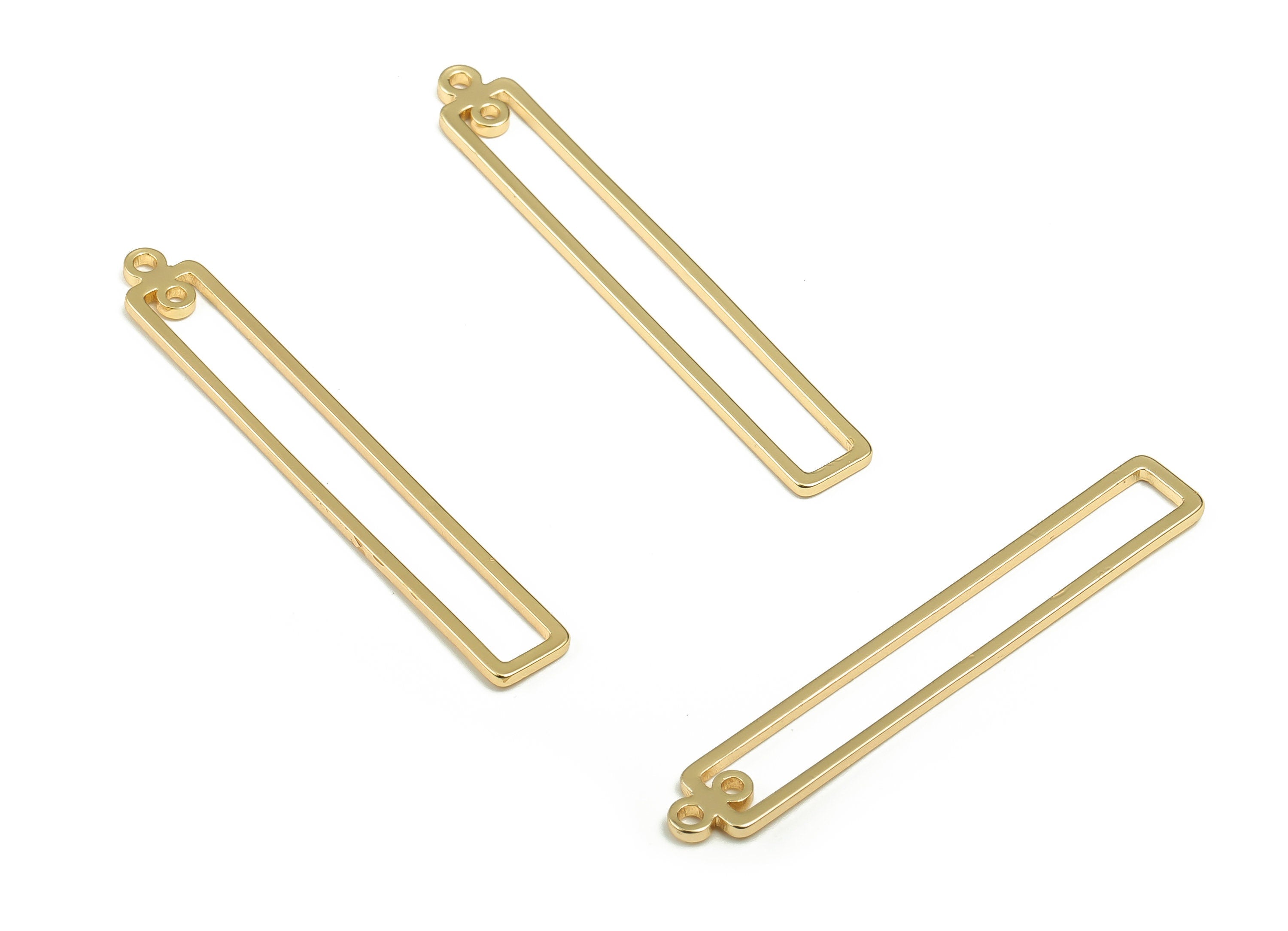 Brass Rectangle Earring Connectors - Gold Rectangle Charms - 18K Real Gold Plated Brass - Jewelry Supplies - 42.52x6.02x1.06mm - RGP4136 - DOMEDBAZAAR