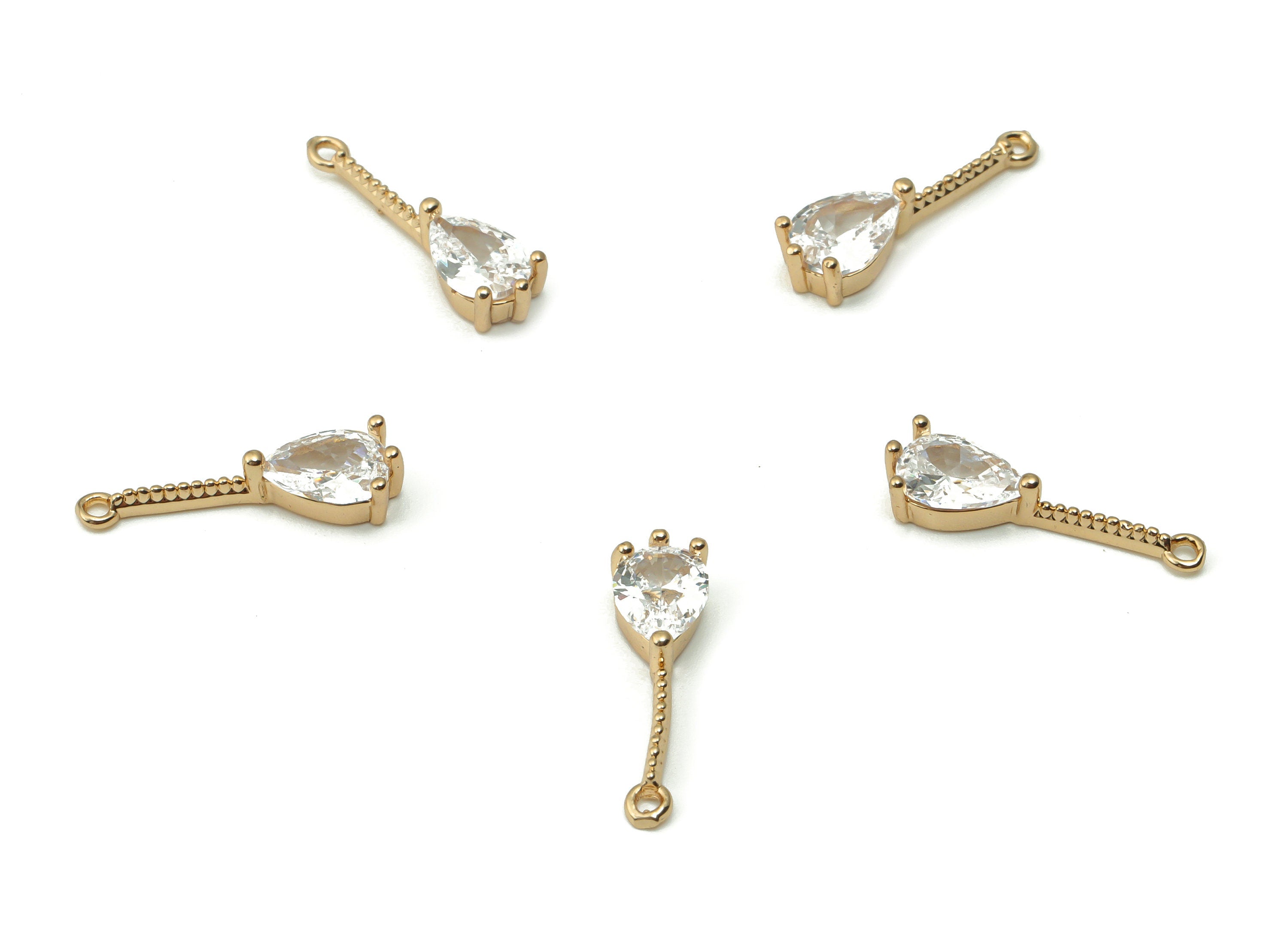 Brass Teardrop Earring Charms With Zircon - Gold Drop Pendant - Gold Tone Plated Brass - Jewelry Supplies - 17.71x5.04x3.22mm - PP4922G - DOMEDBAZAAR