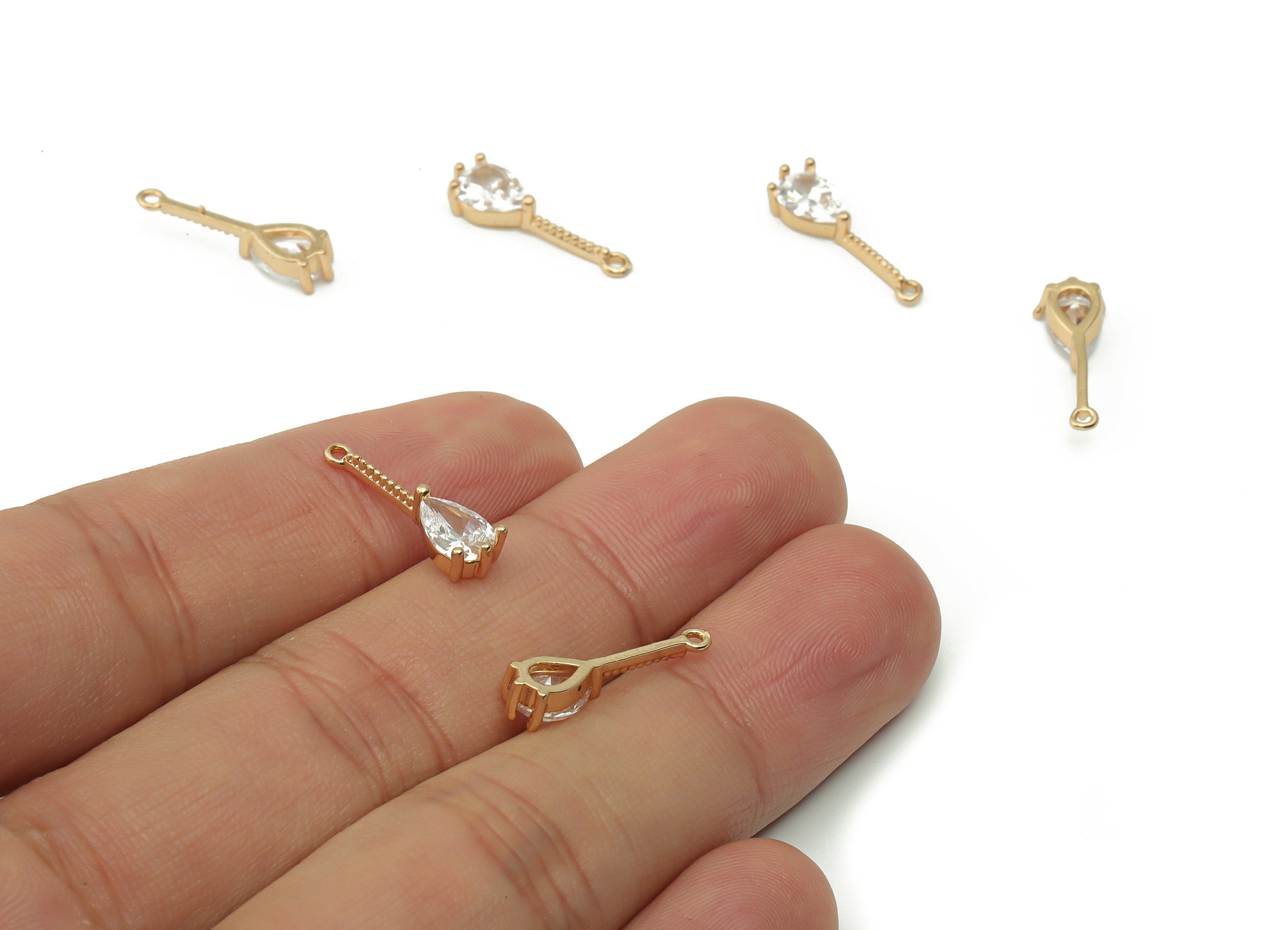 Brass Teardrop Earring Charms With Zircon - Gold Drop Pendant - Gold Tone Plated Brass - Jewelry Supplies - 17.71x5.04x3.22mm - PP4922G - DOMEDBAZAAR