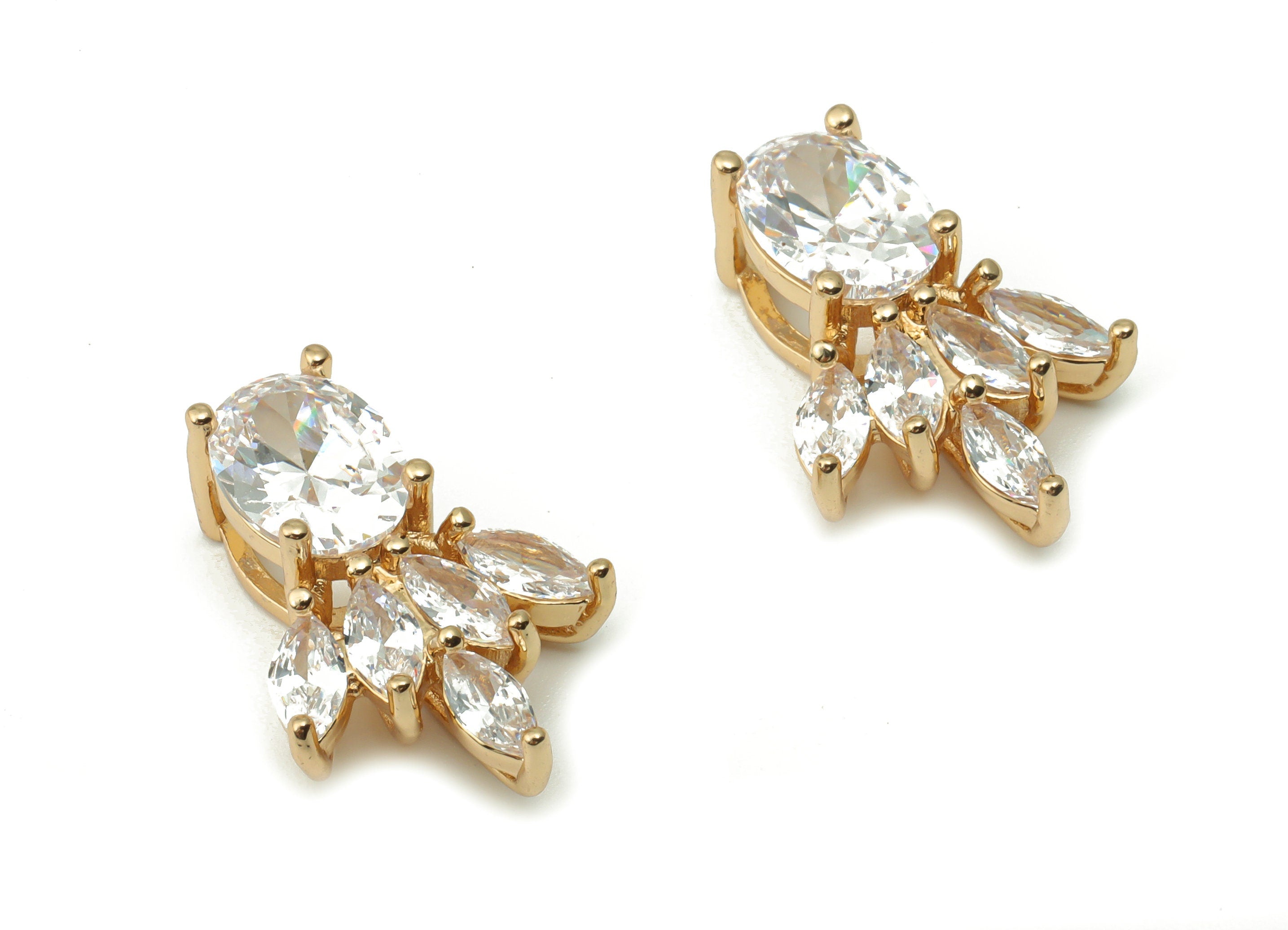 Brass Oval Drops Earring Charms With Zircons - Gold Oval Drops Pendant - Gold Tone Plated Brass - Jewelry Supplies - 17.8x12.5x5.8mm-PP4920G - DOMEDBAZAAR