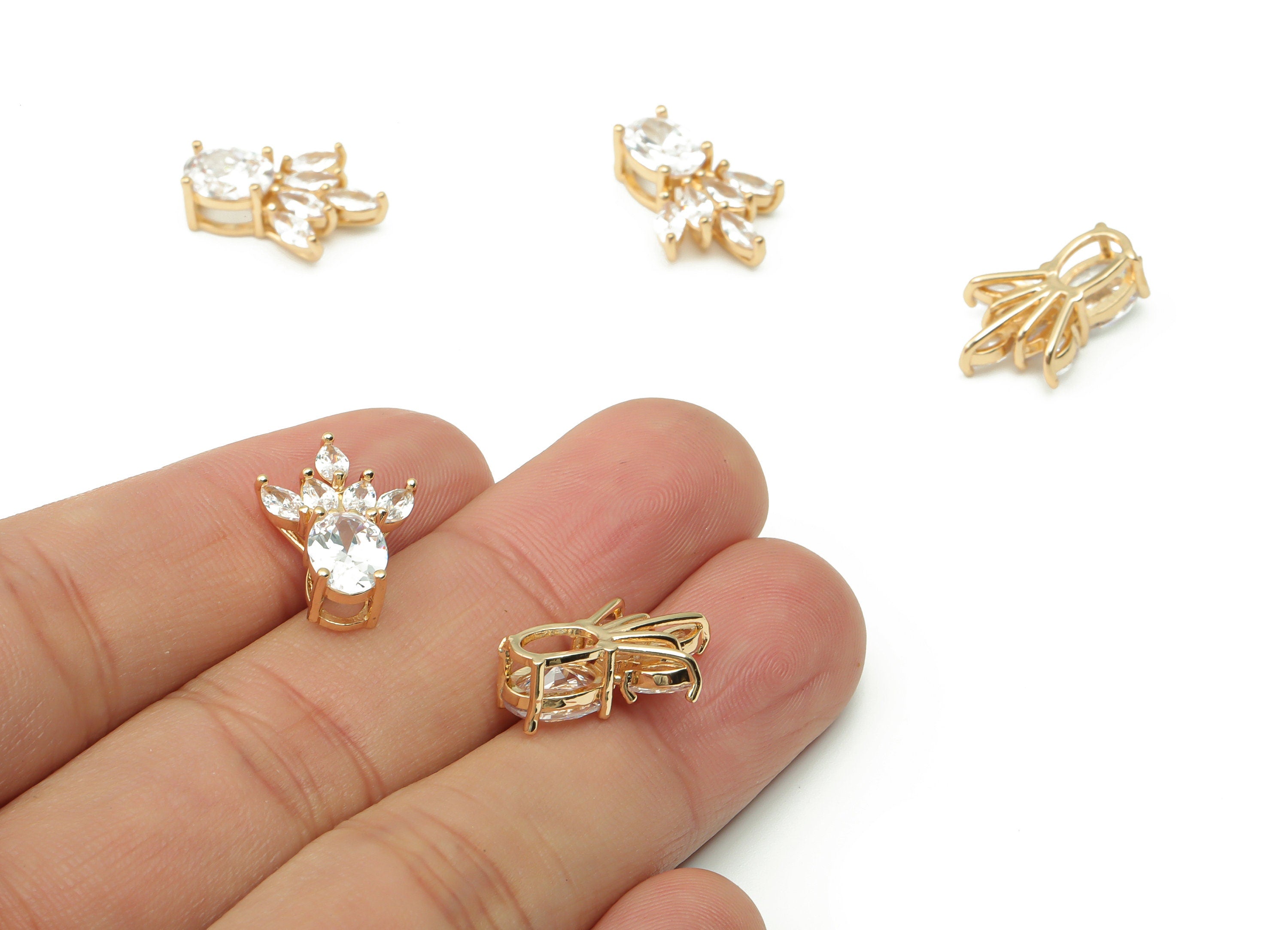 Brass Oval Drops Earring Charms With Zircons - Gold Oval Drops Pendant - Gold Tone Plated Brass - Jewelry Supplies - 17.8x12.5x5.8mm-PP4920G - DOMEDBAZAAR