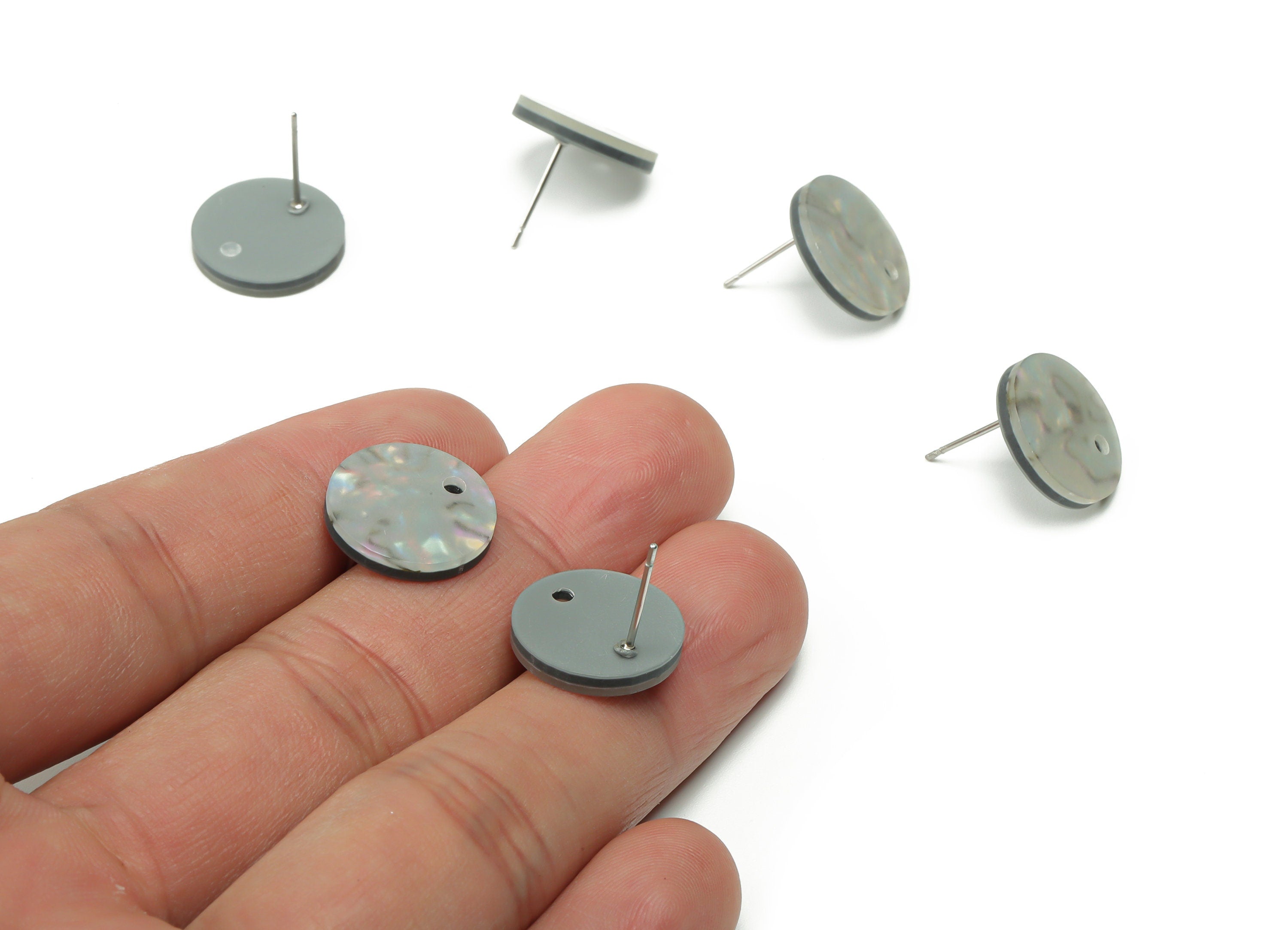 Acrylic Mini Round Earring Stud - Matte Circle Post - 316 Surgical Stainless Steel Stud - Color Code:A731 - 15.09x15.07x2.34mm - AC1888-A731 - DOMEDBAZAAR