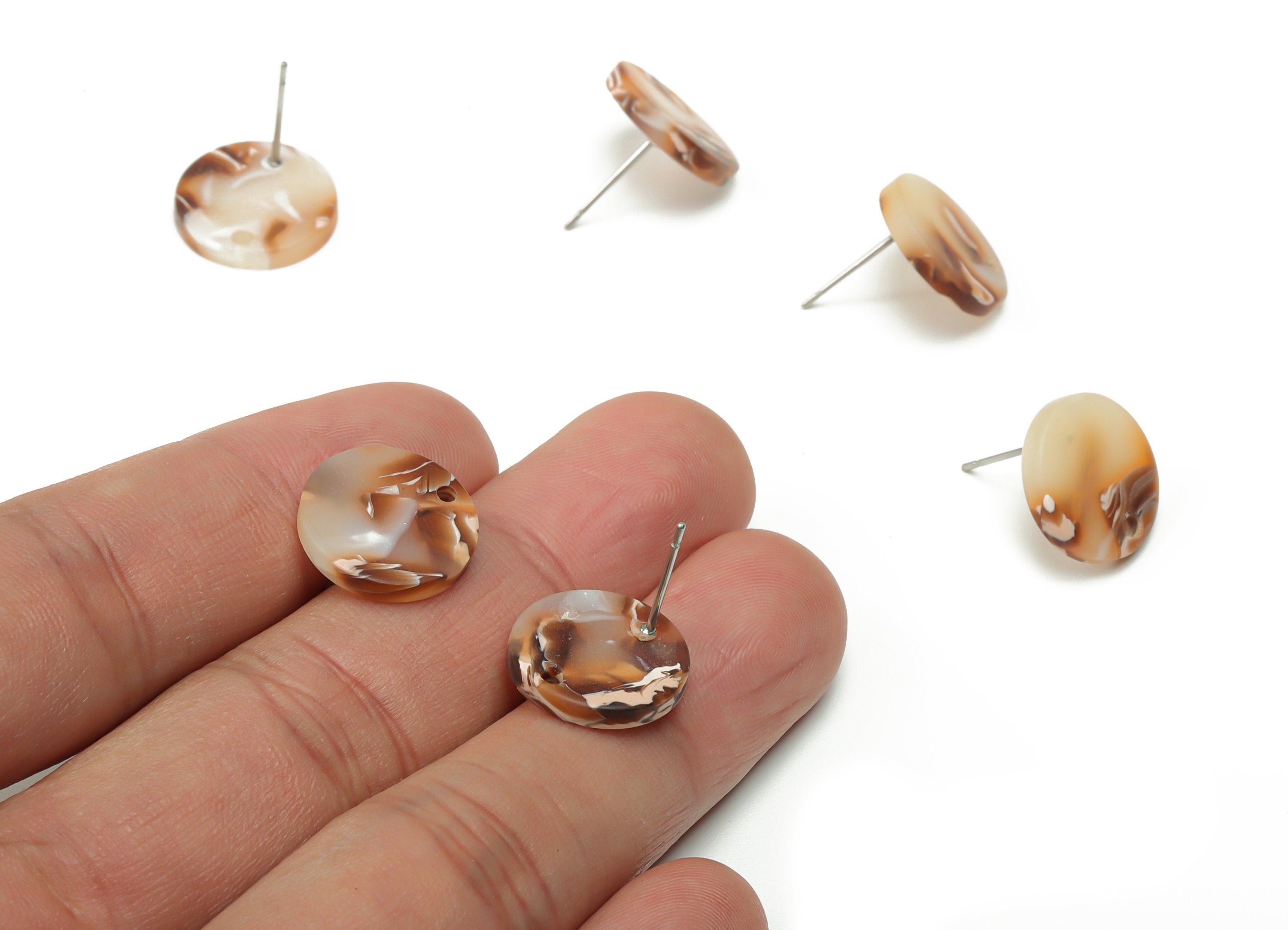 Acrylic Mini Round Earring Stud - Matte Circle Post - 316 Surgical Stainless Steel Stud - Color Code:A729 - 14.78x14.65x2.49mm - AC1888-A729 - DOMEDBAZAAR