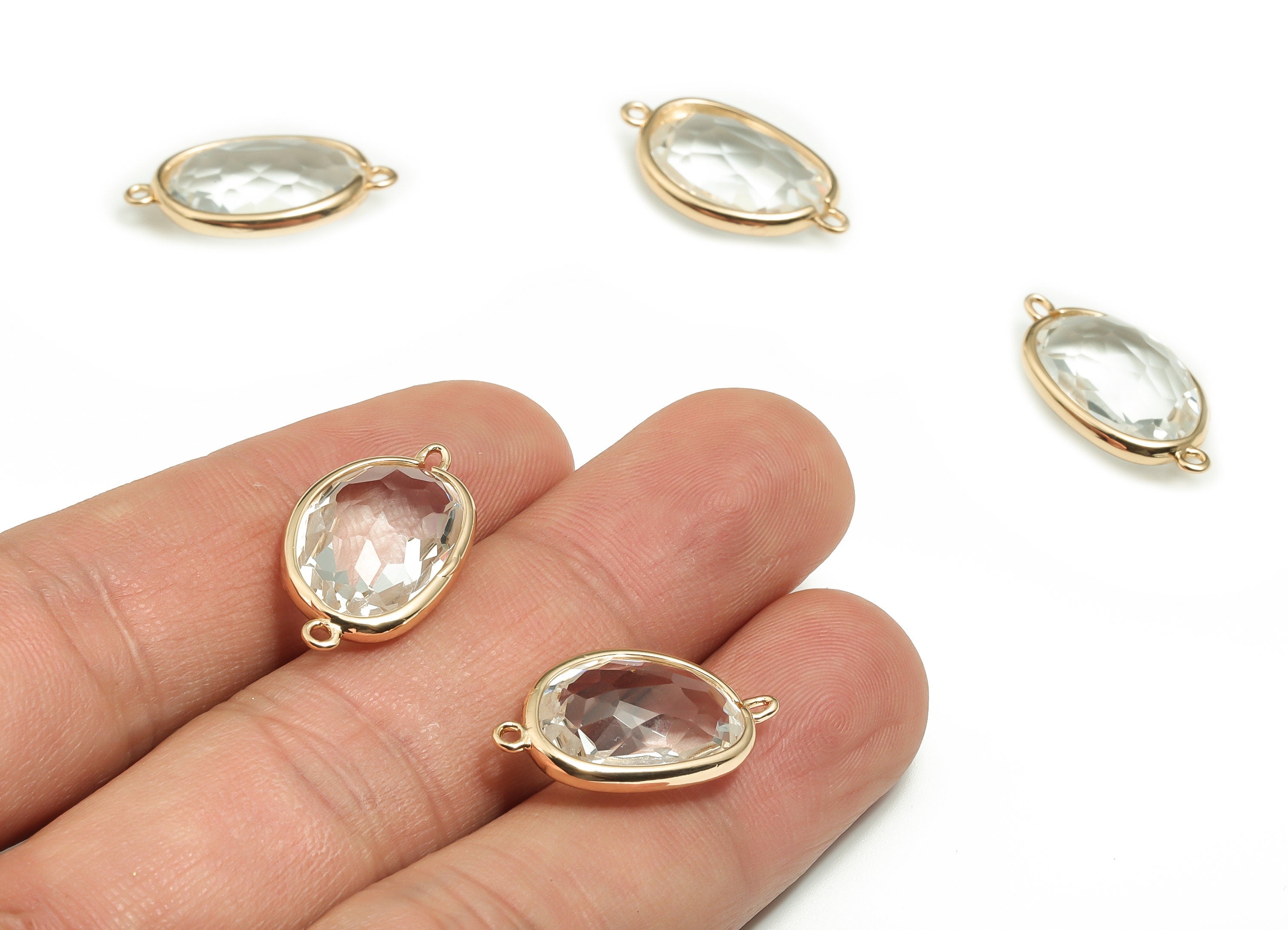 Crystal Oval Earring Connector - Gold Oval Pendant - KC Gold Tone Plated Brass - Jewelry Making Supplies - 22.36x13.15x6.77mm - GS1046 - DOMEDBAZAAR