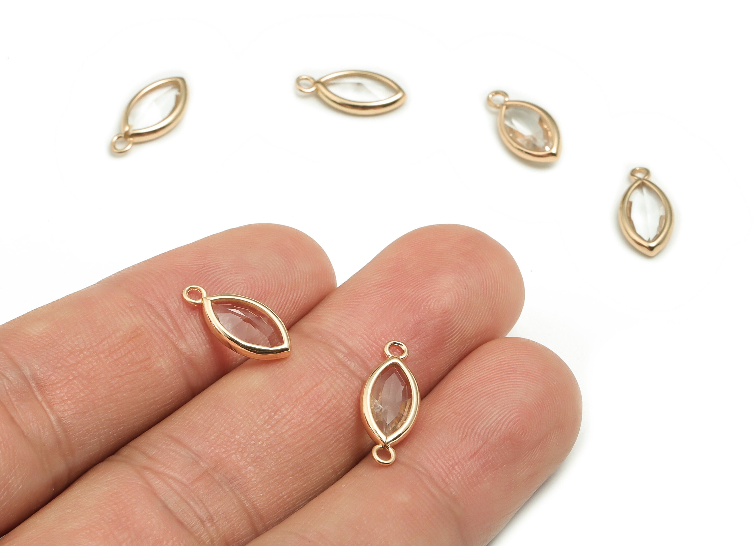 Crystal Oval Earring Charms - Gold Oval Pendant - KC Gold Tone Plated Brass - Jewelry Making Supplies - 13.92x6.55x2.85mm - GS1048 - DOMEDBAZAAR
