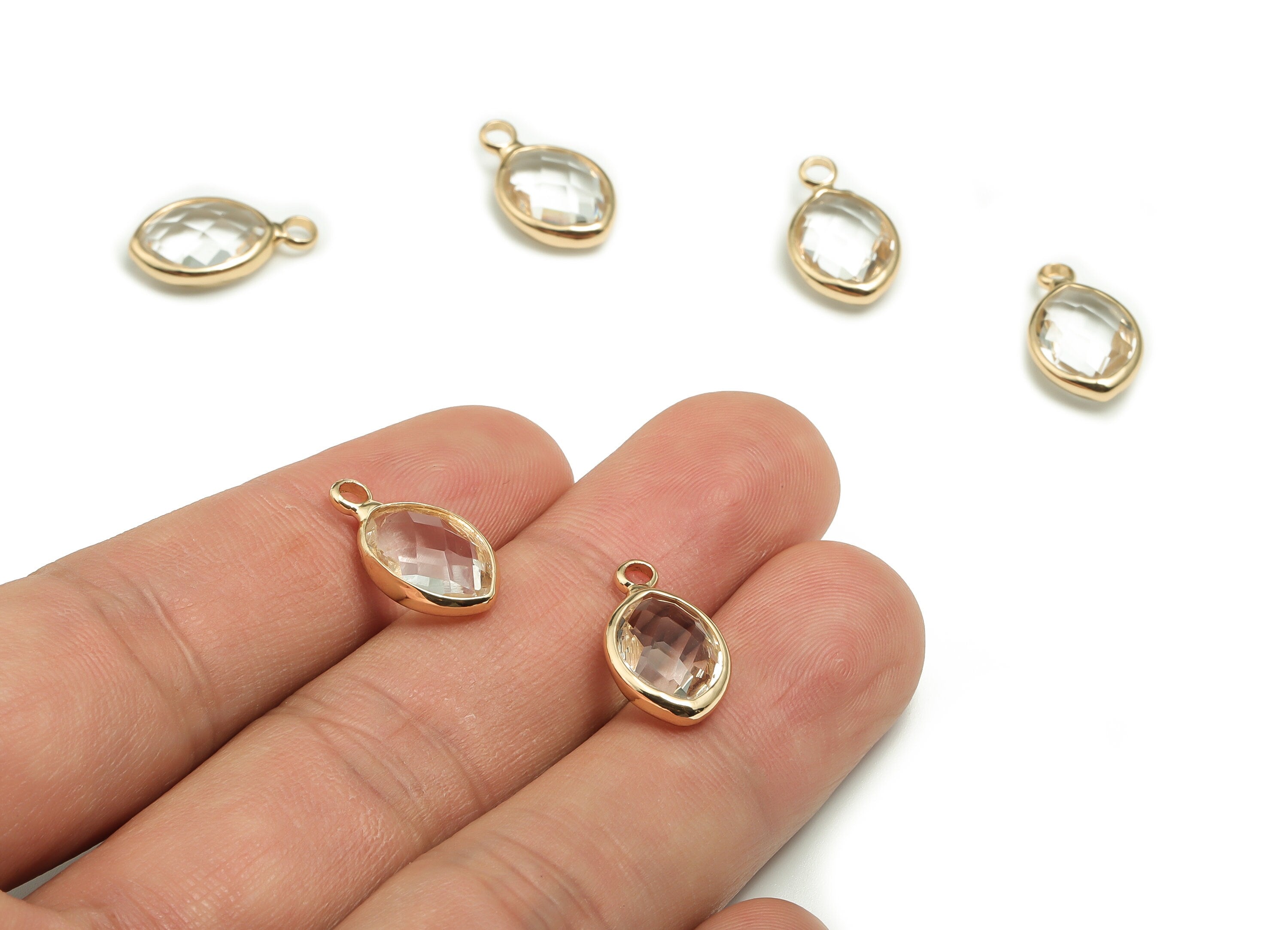 Crystal Oval Earring Charms - Gold Marquise Pendant - KC Gold Tone Plated Brass - Jewelry Making Supplies - 16.67x9.73x4.85mm - GS1044 - DOMEDBAZAAR