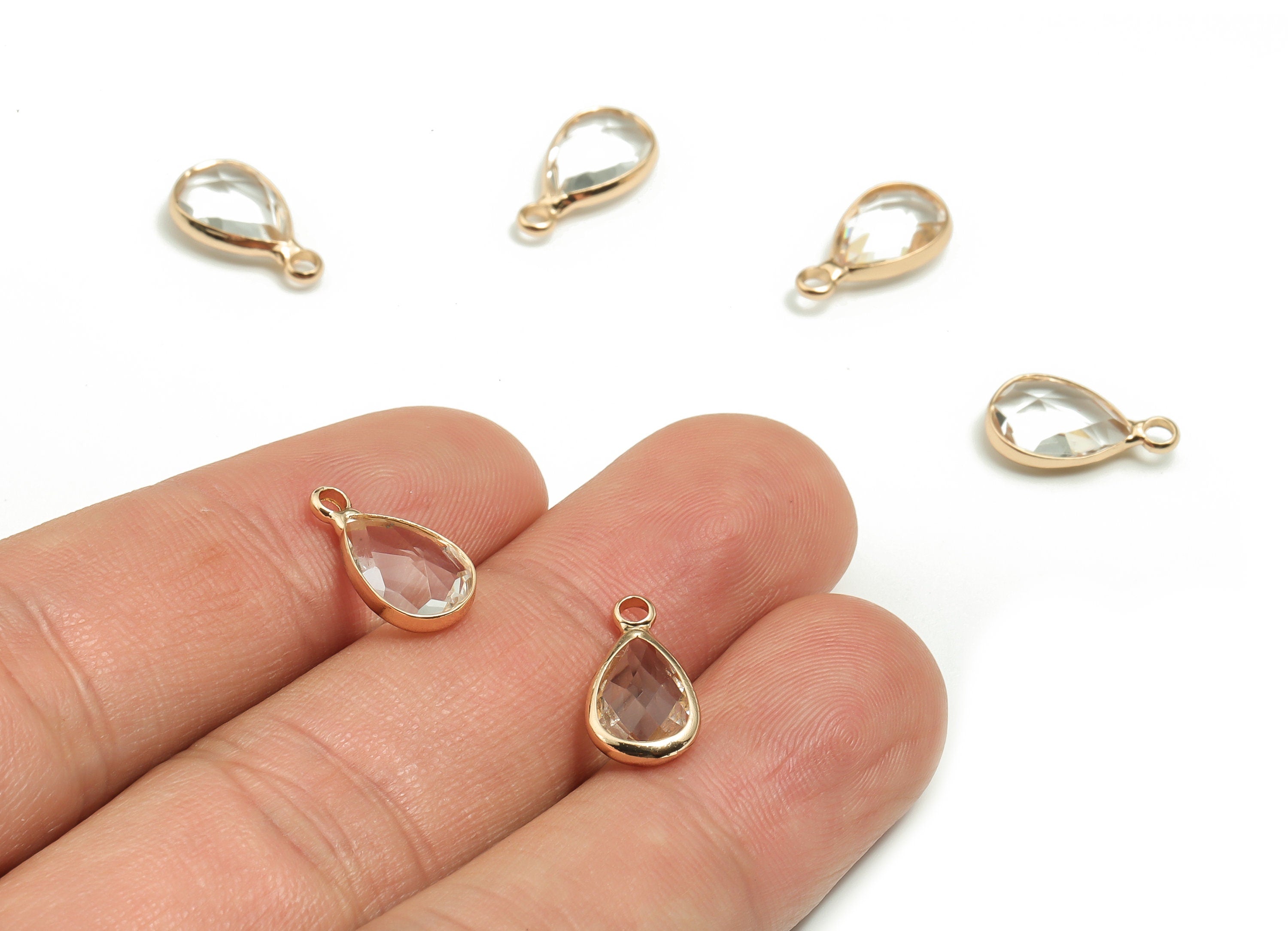 Crystal Drop Earring Charms - Gold Drop Pendant - KC Gold Tone Plated Brass - Jewelry Making Supplies - 13.87x7.72x3.98mm - GS1051 - DOMEDBAZAAR