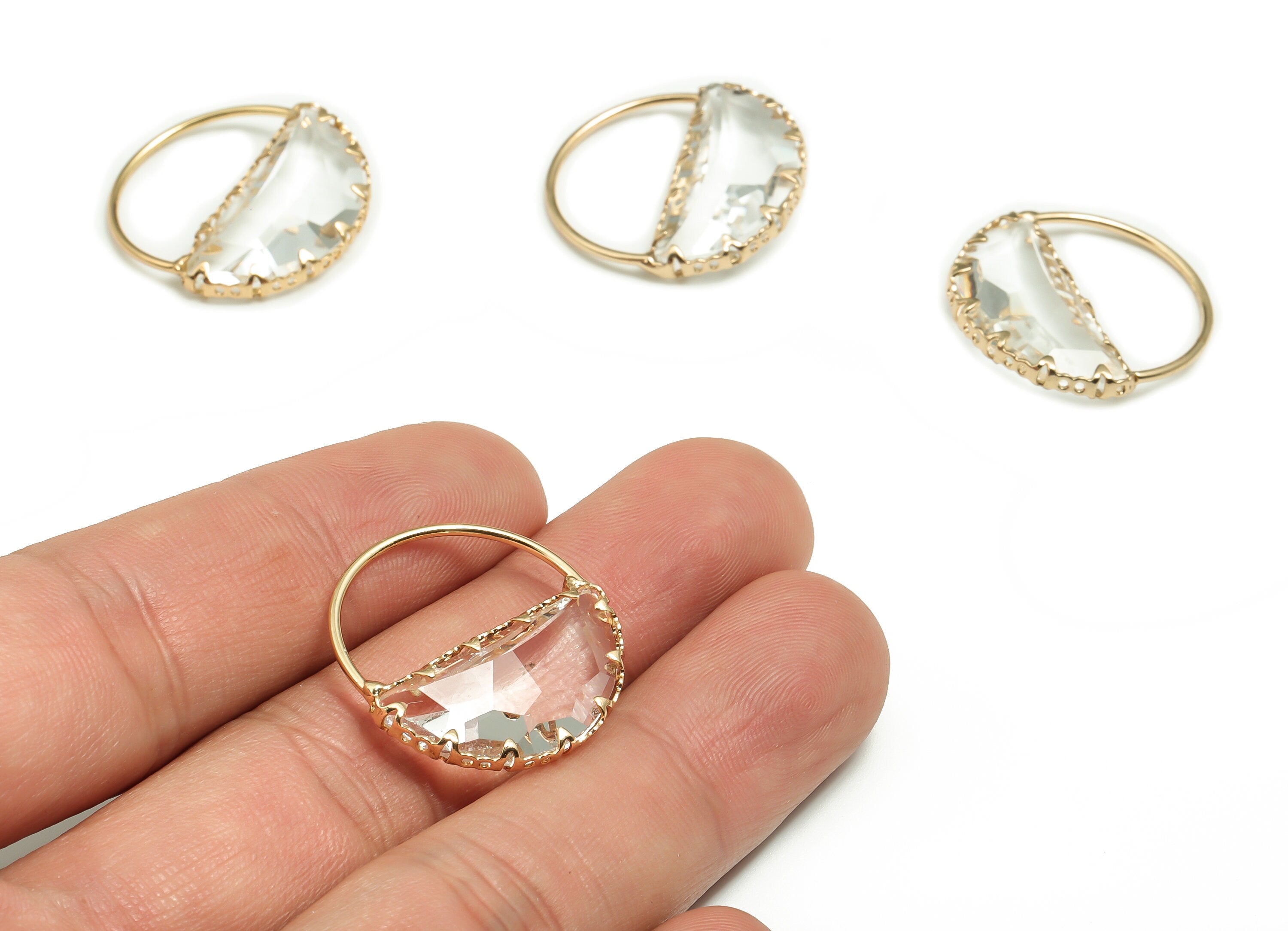 Crystal Round Earring Charms - Gold Semicircle Pendant - KC Gold Tone Plated Brass - Jewelry Making Supplies - 24.07x23.68x6mm - GS1043 - DOMEDBAZAAR