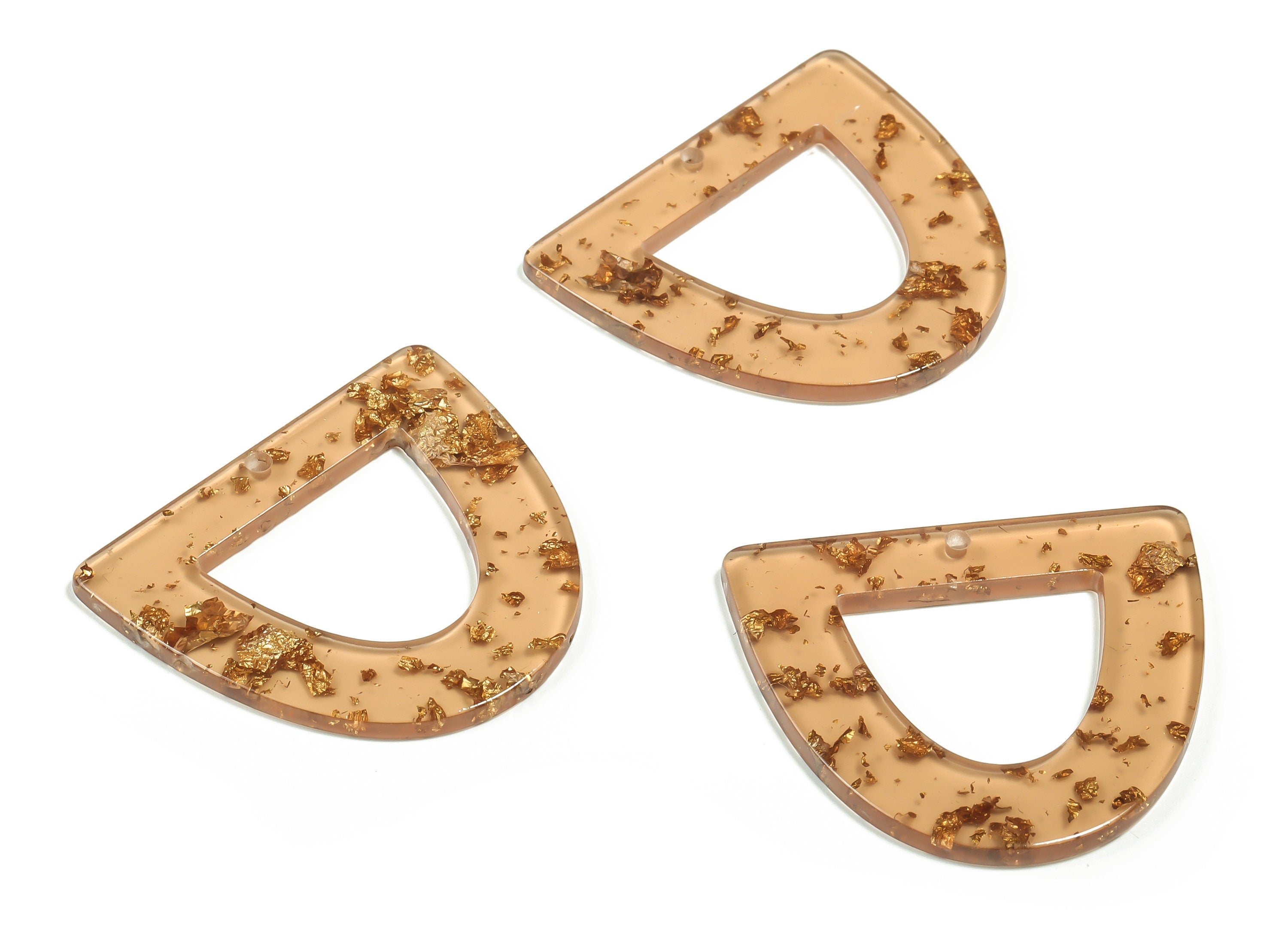 Acrylic D Earring Charms - Half Oval Pendant - Gold Brown Foil Clear - Jewelry Supplies - Color Code: A434- 39.2x34.2x2.5mm - AC2327-A434 - DOMEDBAZAAR