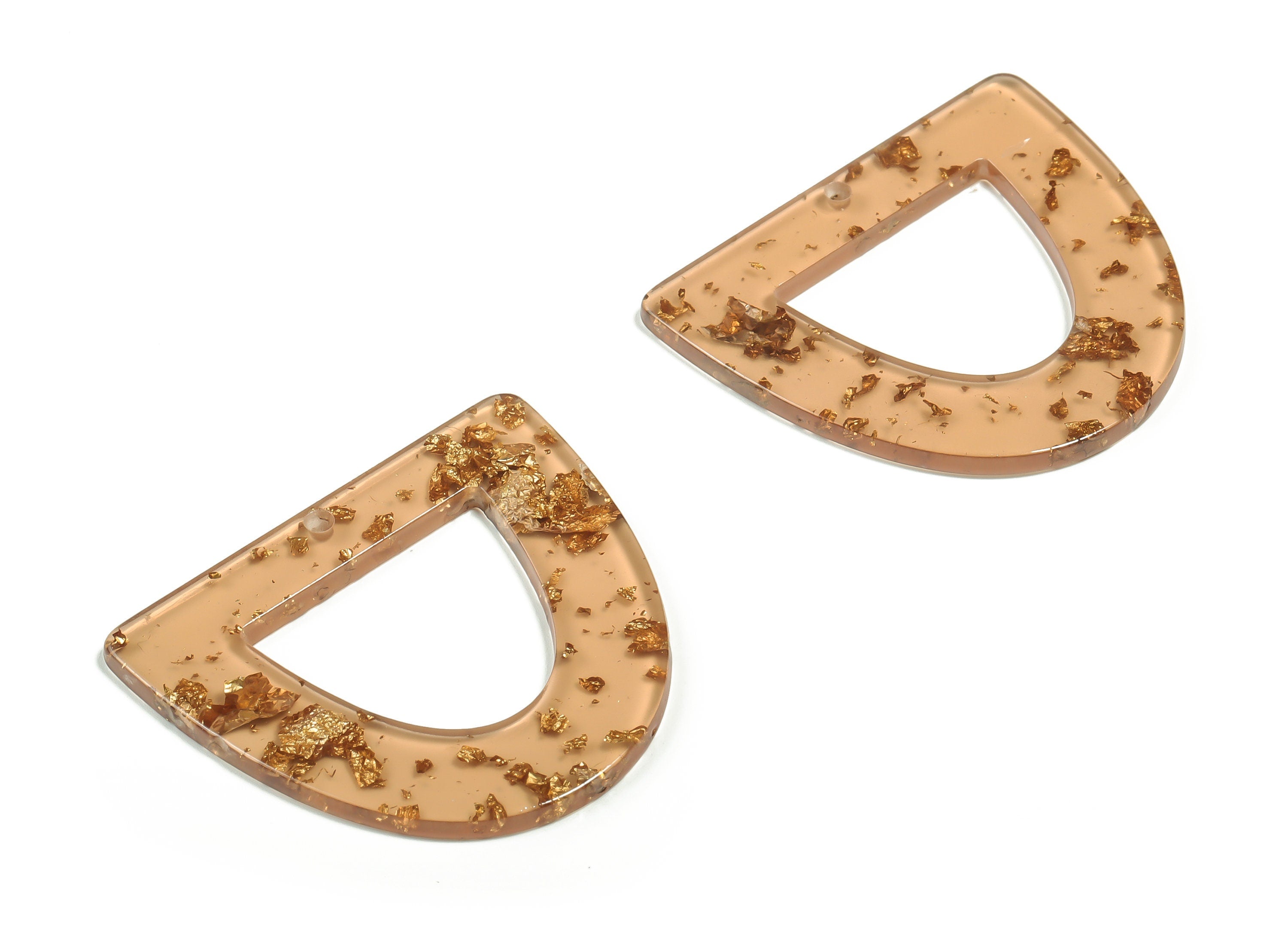 Acrylic D Earring Charms - Half Oval Pendant - Gold Brown Foil Clear - Jewelry Supplies - Color Code: A434- 39.2x34.2x2.5mm - AC2327-A434 - DOMEDBAZAAR
