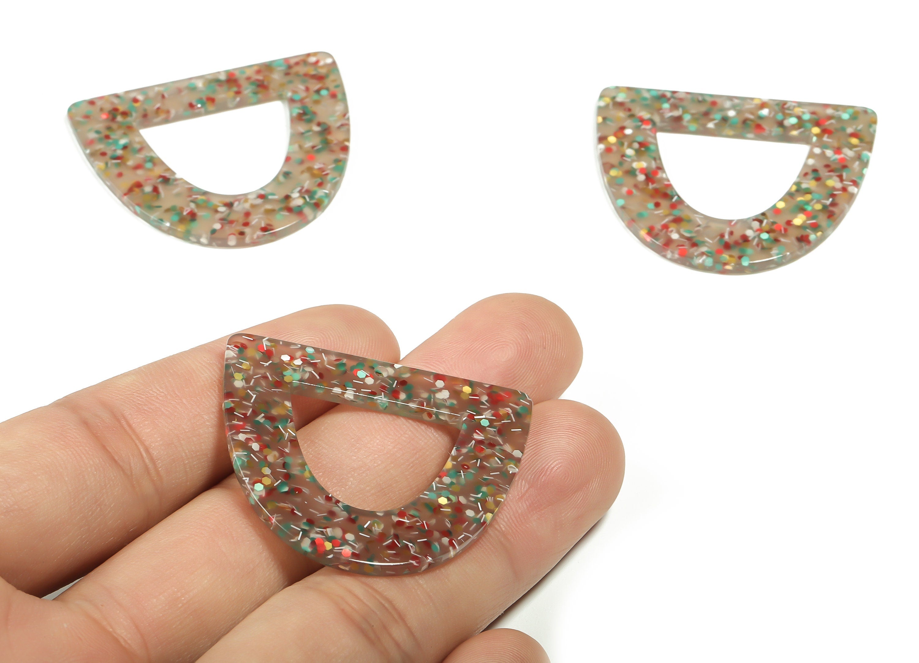 Acrylic D Earring Charms - Acrylic Half Oval Pendant - Jewelry Making Supplies - Color Code: A705- 39.08x34.34x1.99mm - AC2327-A705 - DOMEDBAZAAR