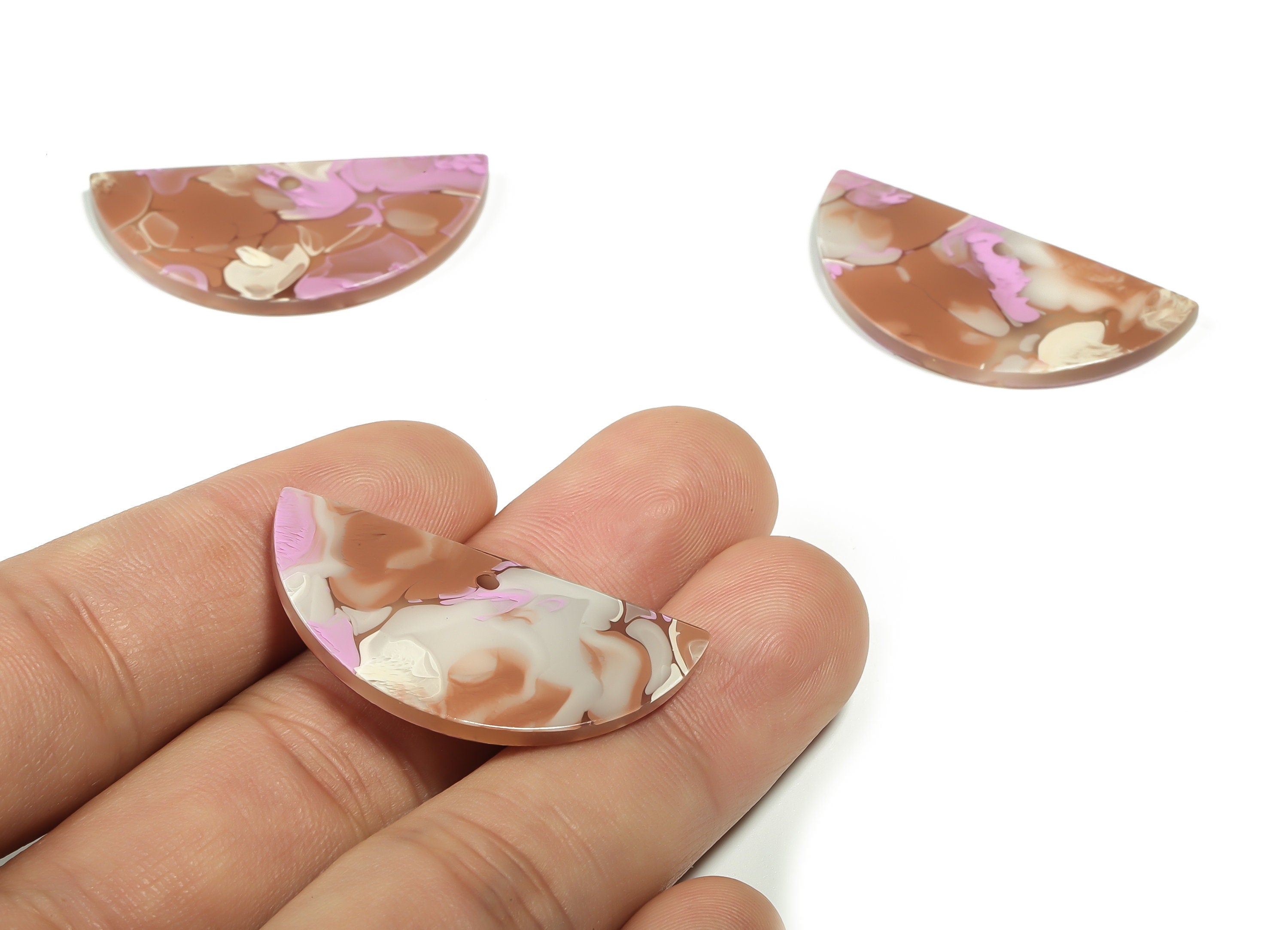 Acrylic Semicircle Earring Charms - Acrylic Half Moon Pendant - Jewelry Making Supplies - Color Code: A582 - 36.35x17.89x2.7mm - AC2342-A582 - DOMEDBAZAAR