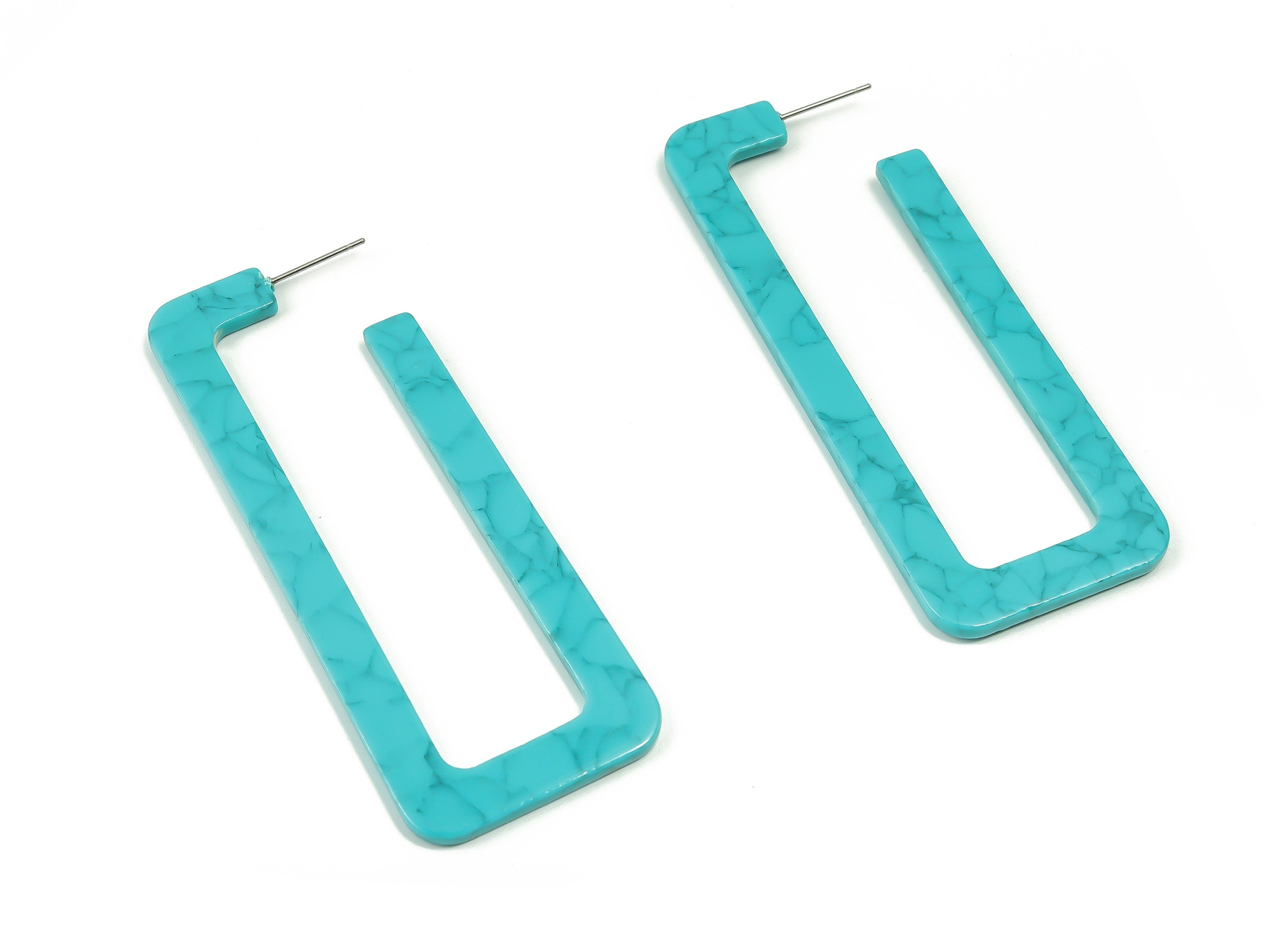 Acrylic Rectangle Earring Post - Acrylic Rectangle Stud - 316 Surgical Stainless Steel - Color Code: A709 - 75.67x28.46x2.51mm - AC2343-A709 - DOMEDBAZAAR