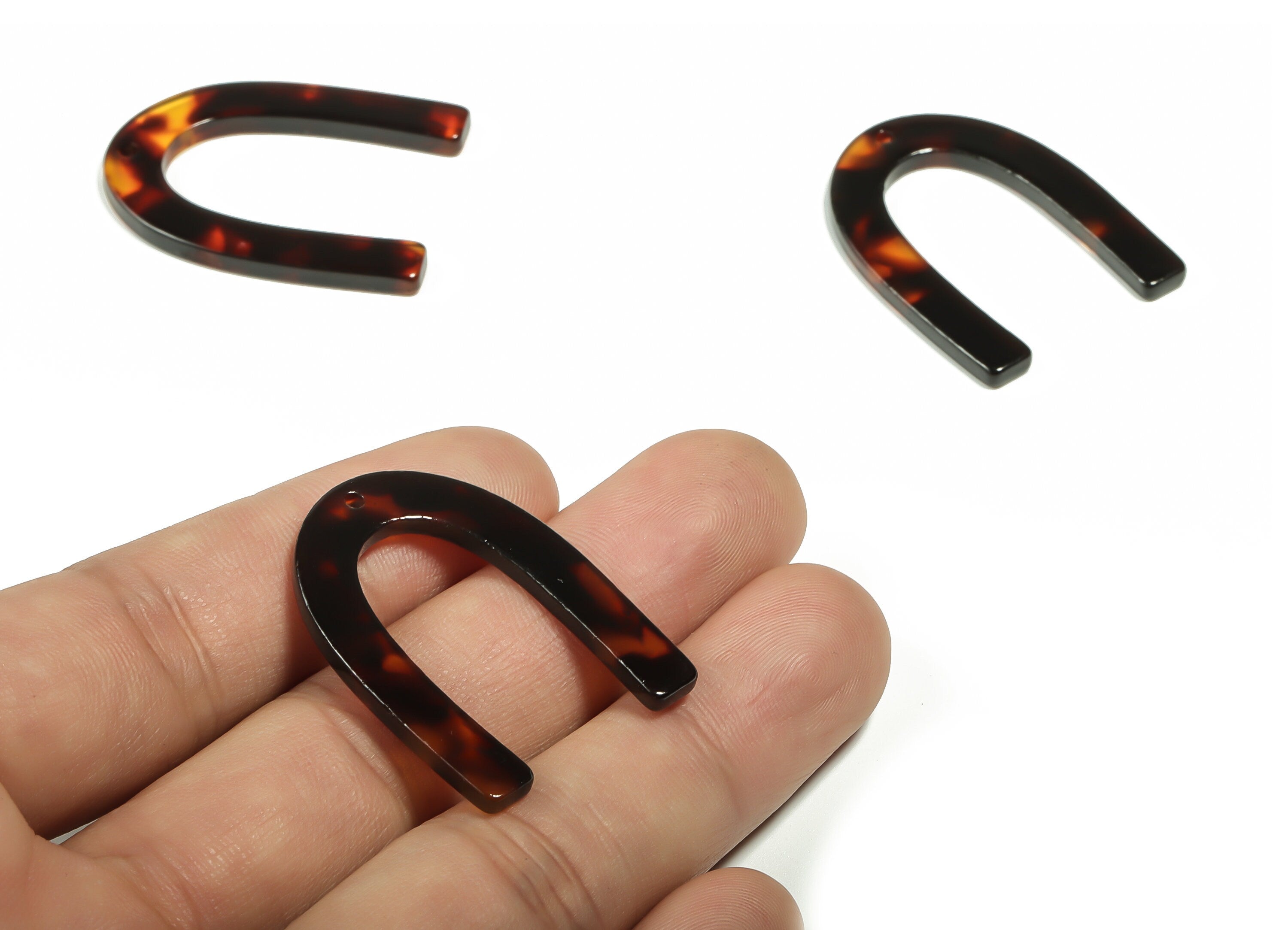 Acetate U Earring Charms - Acetate U Pendant - Tortoise Shell - Jewelry Making Supplies - Color Code: A710 - 34.71x26.16x2.6mm - AC1114-A710 - DOMEDBAZAAR