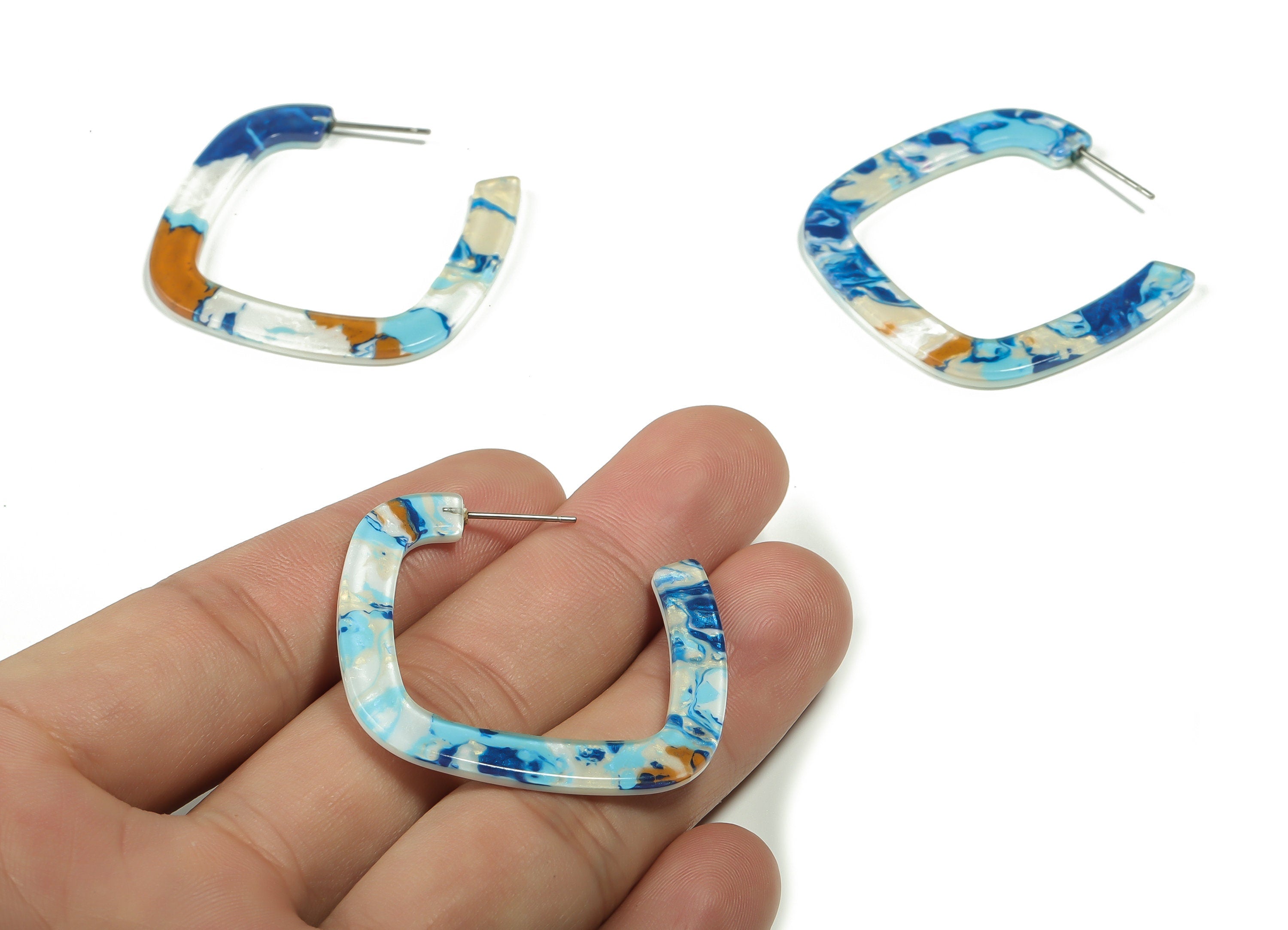 Acrylic Square Earring Post - Acrylic Square Stud - 316 Surgical Stainless Steel Stud - Color Code: A367 - 39.56x39.1x2.57mm - AC2349-A367 - DOMEDBAZAAR