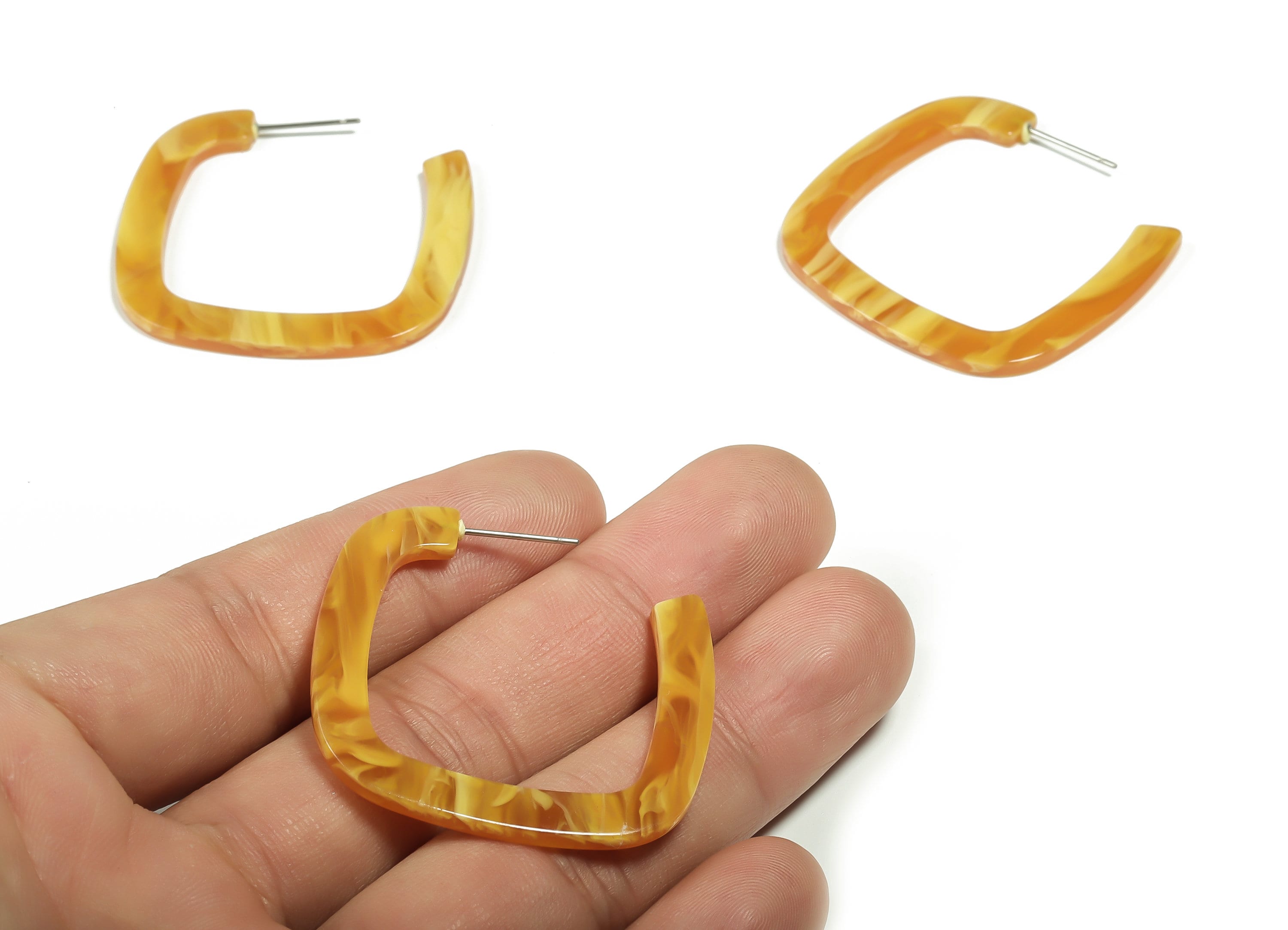 Acrylic Square Earring Post - Acrylic Square Stud - 316 Surgical Stainless Steel Stud - Color Code: A563 - 39.36x37.52x2.48mm - AC2349-A563 - DOMEDBAZAAR