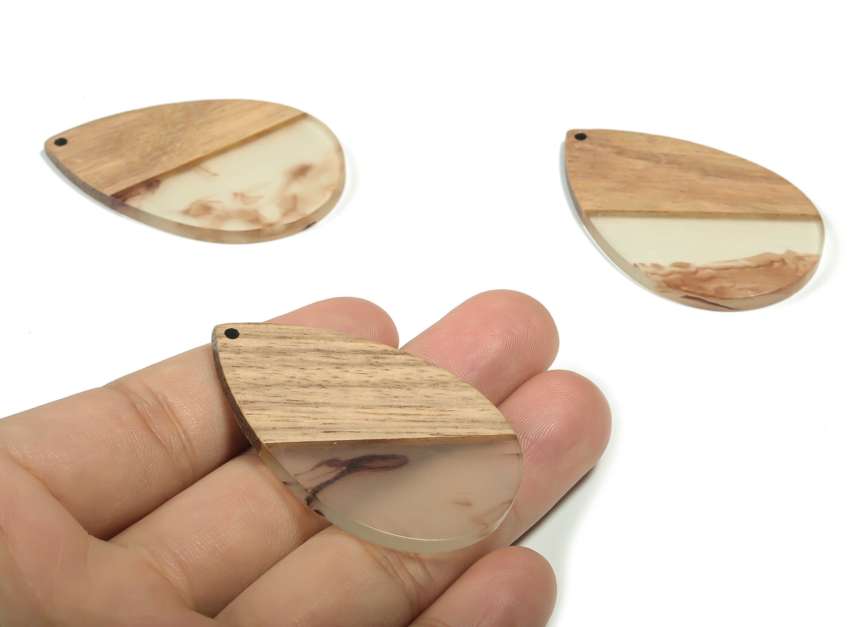 Walnut Wood Drop Earring Charms - Resin Drop Pendant -Coffee Resin Drop Charms - Transparent Drop Pendant - 51.38x33.29x3.01mm - BB1114 - DOMEDBAZAAR