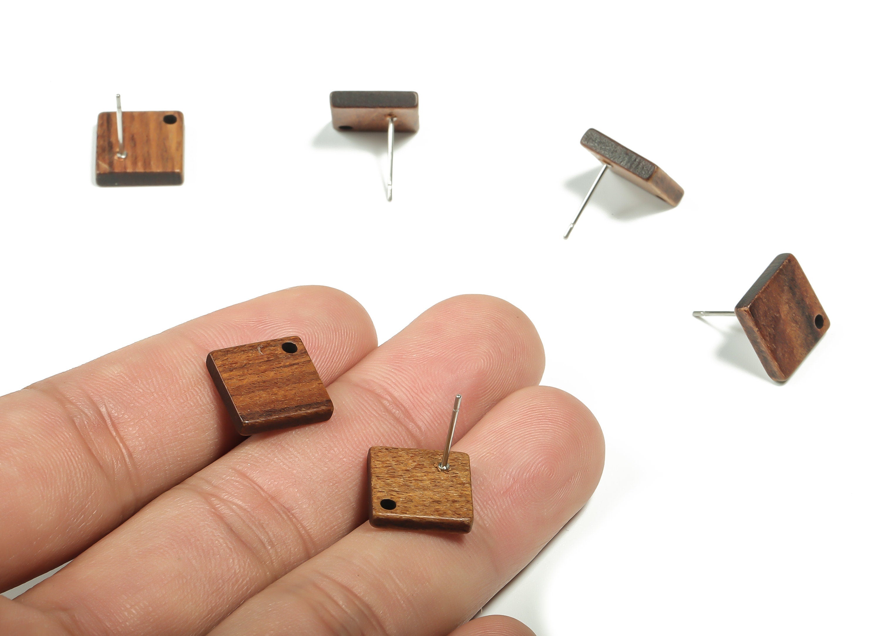 Mahogany Wood Square Earring Stud - Mahogany Coffee Color Stud - Mahogany Square Post - Stainless Steel Stud - 12.13x12.13x2.61mm - BB1123 - DOMEDBAZAAR
