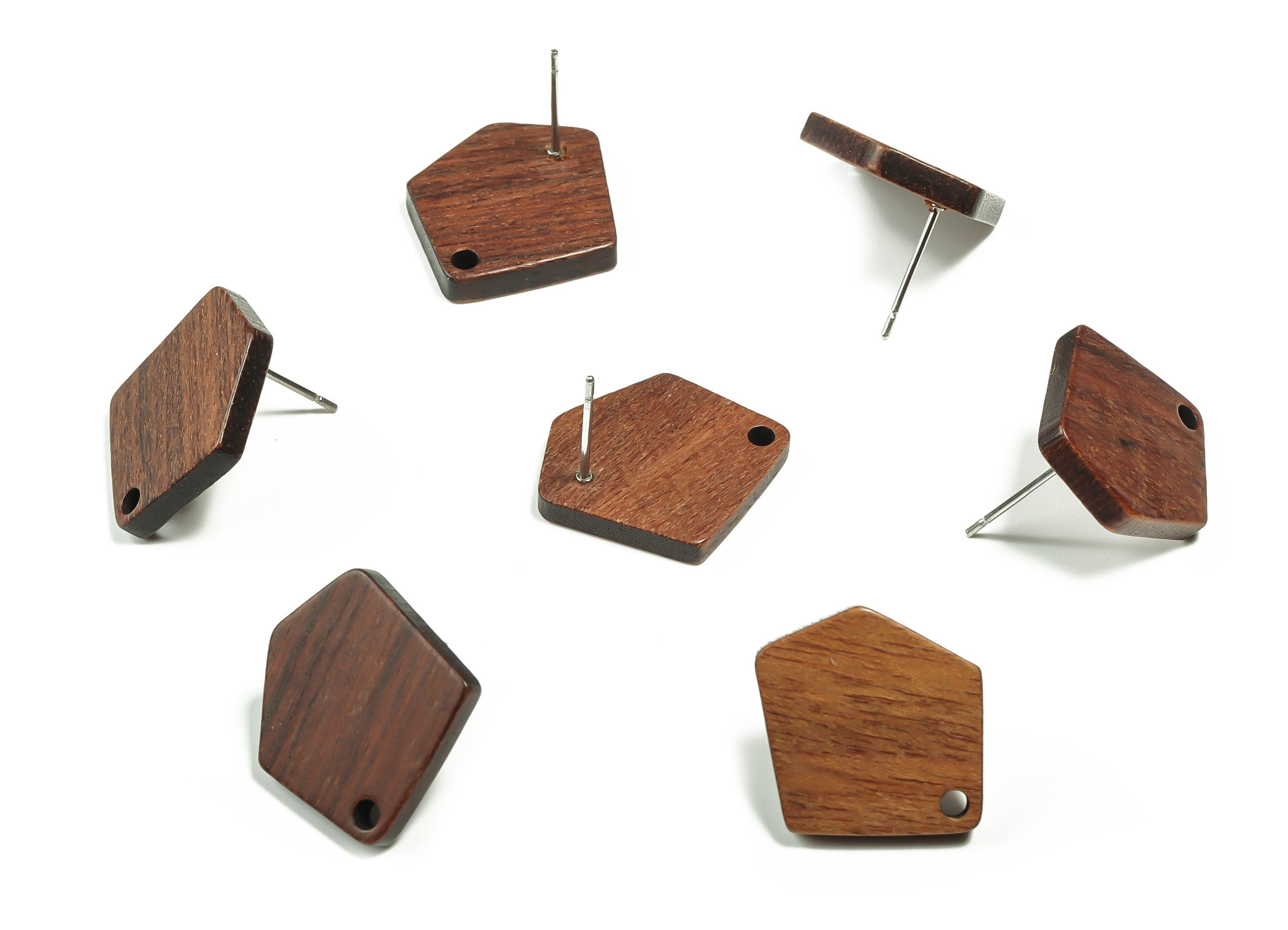 Mahogany Wood Hexagon Earring Stud - Mahogany Wood Trapezoid Post - Stainless Steel Stud - Jewelry Supplies - 20.71x17.7x2.6mm - BB1126 - DOMEDBAZAAR