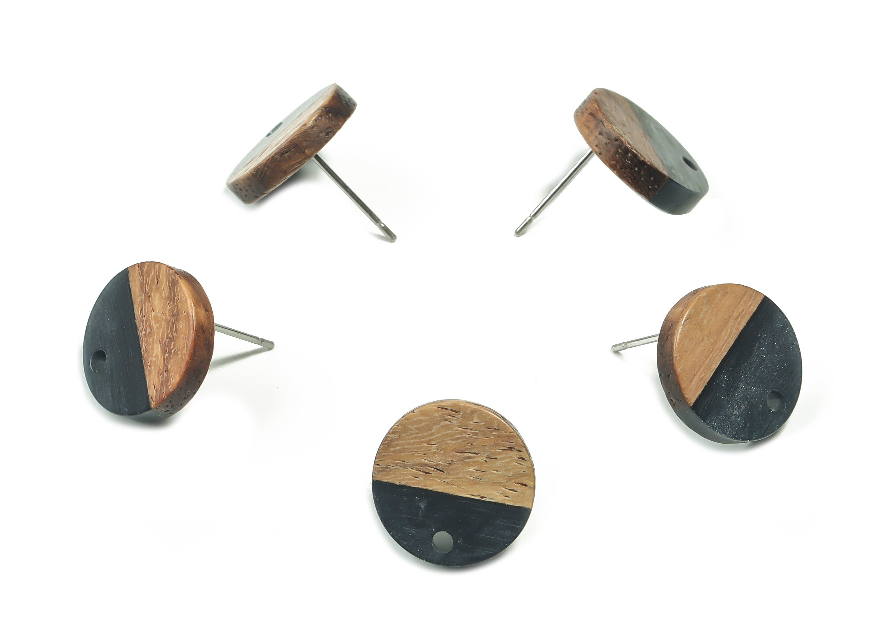 Mahogany Wood Round Earring Stud - Mahogany Wood Circle Post - Stainless Steel Stud - Jewelry Making Supplies - 14.14x14.14x2.57mm - BB1128 - DOMEDBAZAAR