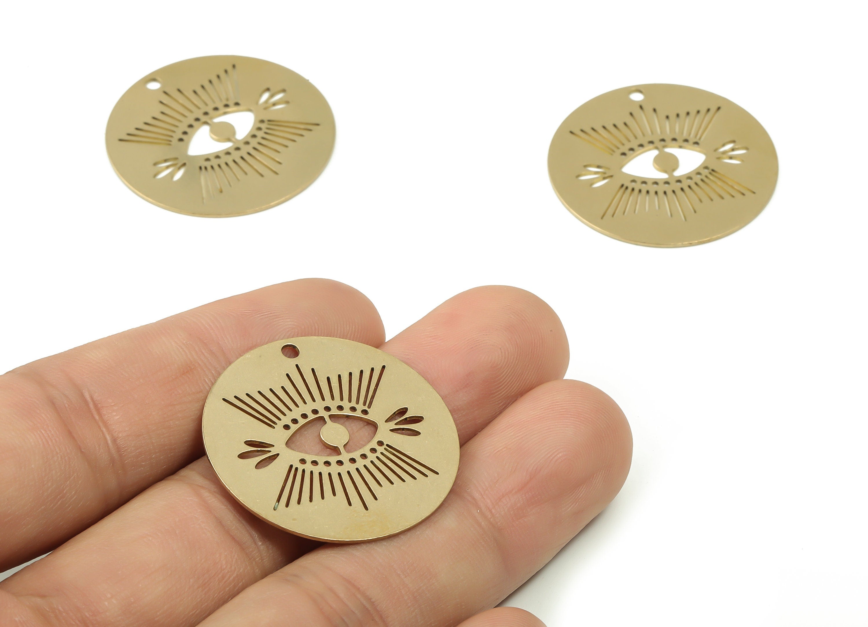 Brass Eye Earring Charms – Raw Brass Evil Eye Pendant Charm - Laser Cut Charms - Evil Eye Jewelry Findings -29.8x29.8x0.58mm- PPZ0004 - DOMEDBAZAAR
