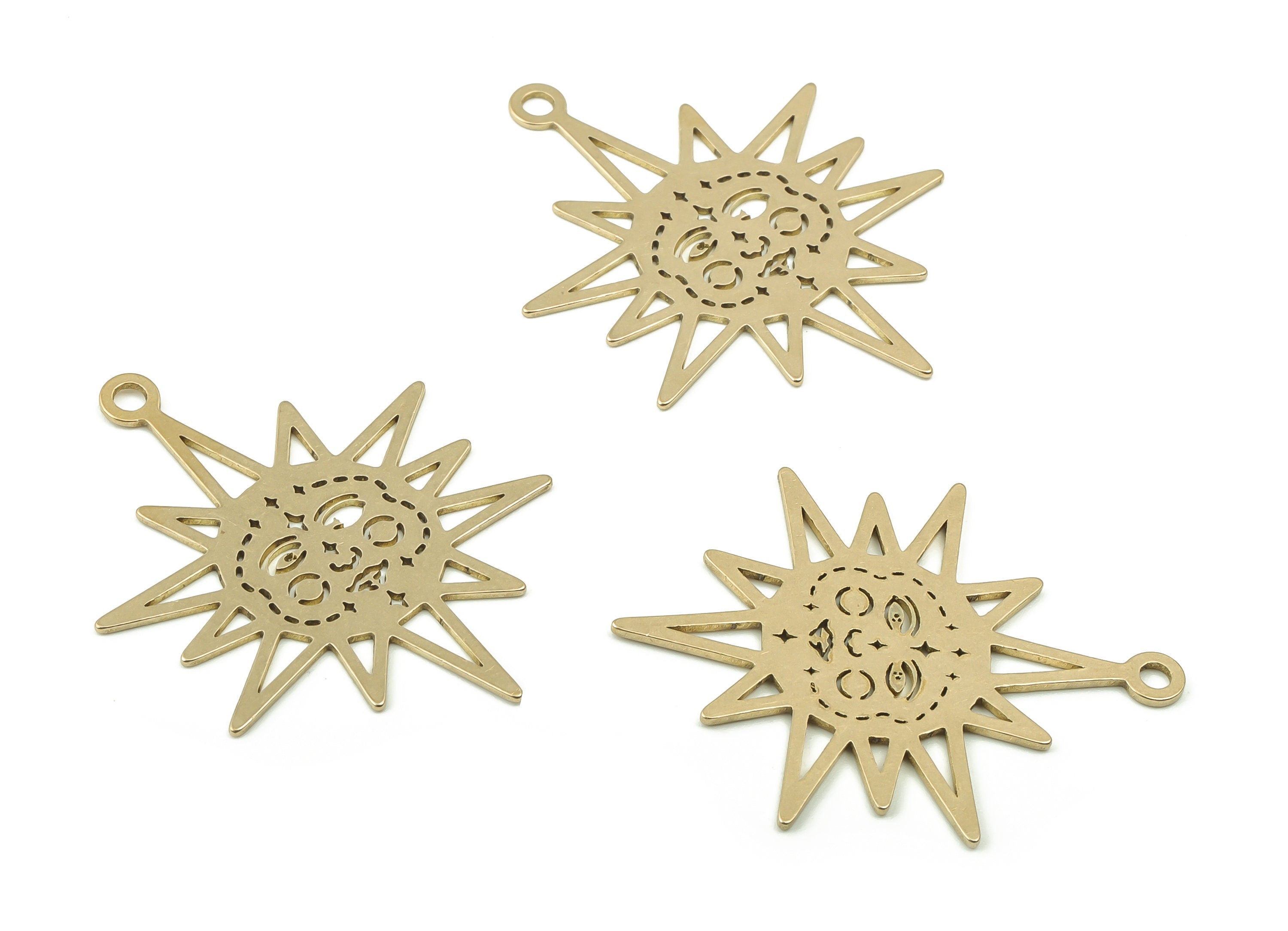 Brass Sun Face Charm - Raw Brass Sun Pendant Charms - Brass Sunburst Charm - Laser Cut Charms - Celestial Charm -35.8x30.25x0.56mm- PPZ0016 - DOMEDBAZAAR