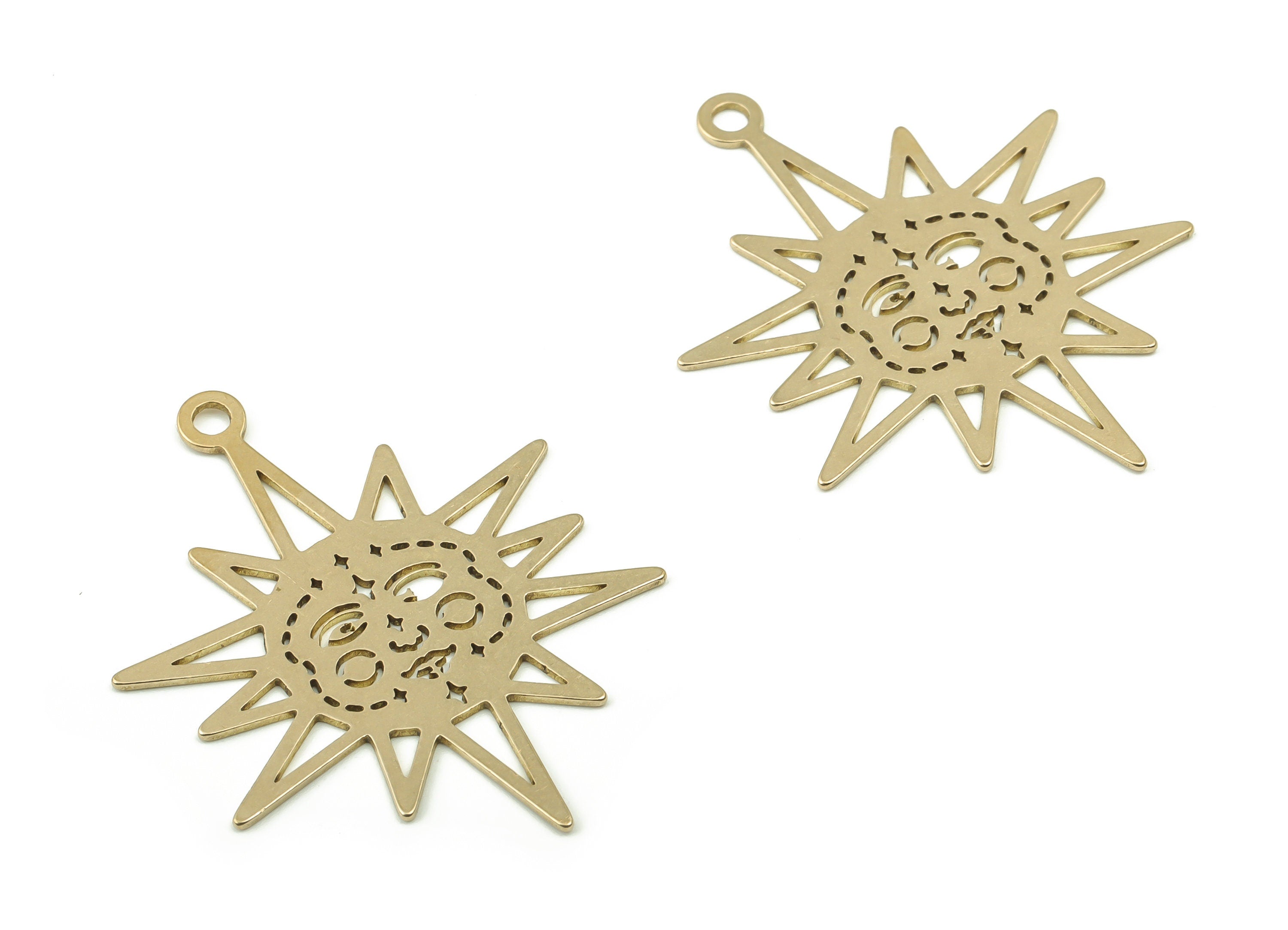 Brass Sun Face Charm - Raw Brass Sun Pendant Charms - Brass Sunburst Charm - Laser Cut Charms - Celestial Charm -35.8x30.25x0.56mm- PPZ0016 - DOMEDBAZAAR