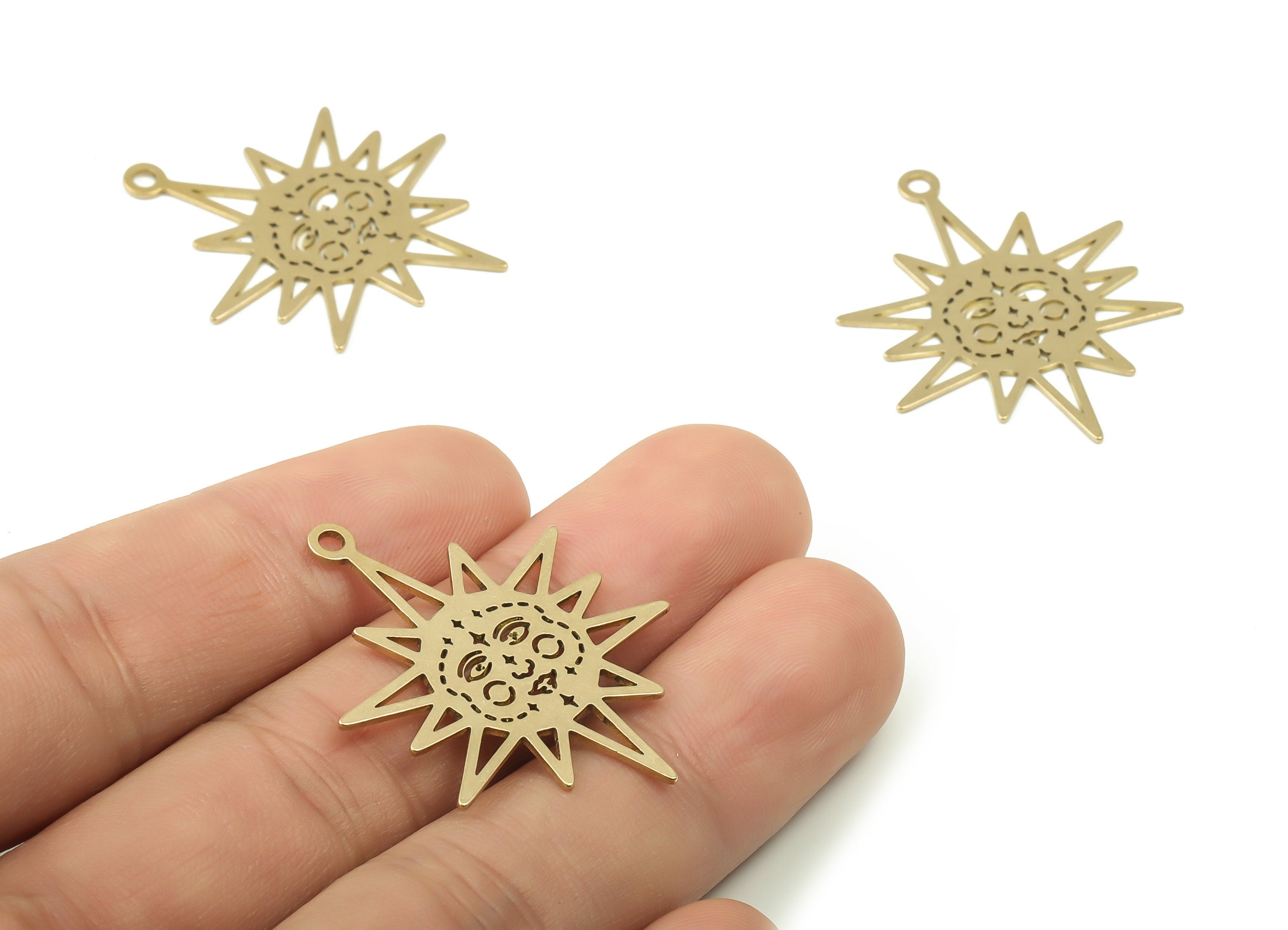 Brass Sun Face Charm - Raw Brass Sun Pendant Charms - Brass Sunburst Charm - Laser Cut Charms - Celestial Charm -35.8x30.25x0.56mm- PPZ0016 - DOMEDBAZAAR