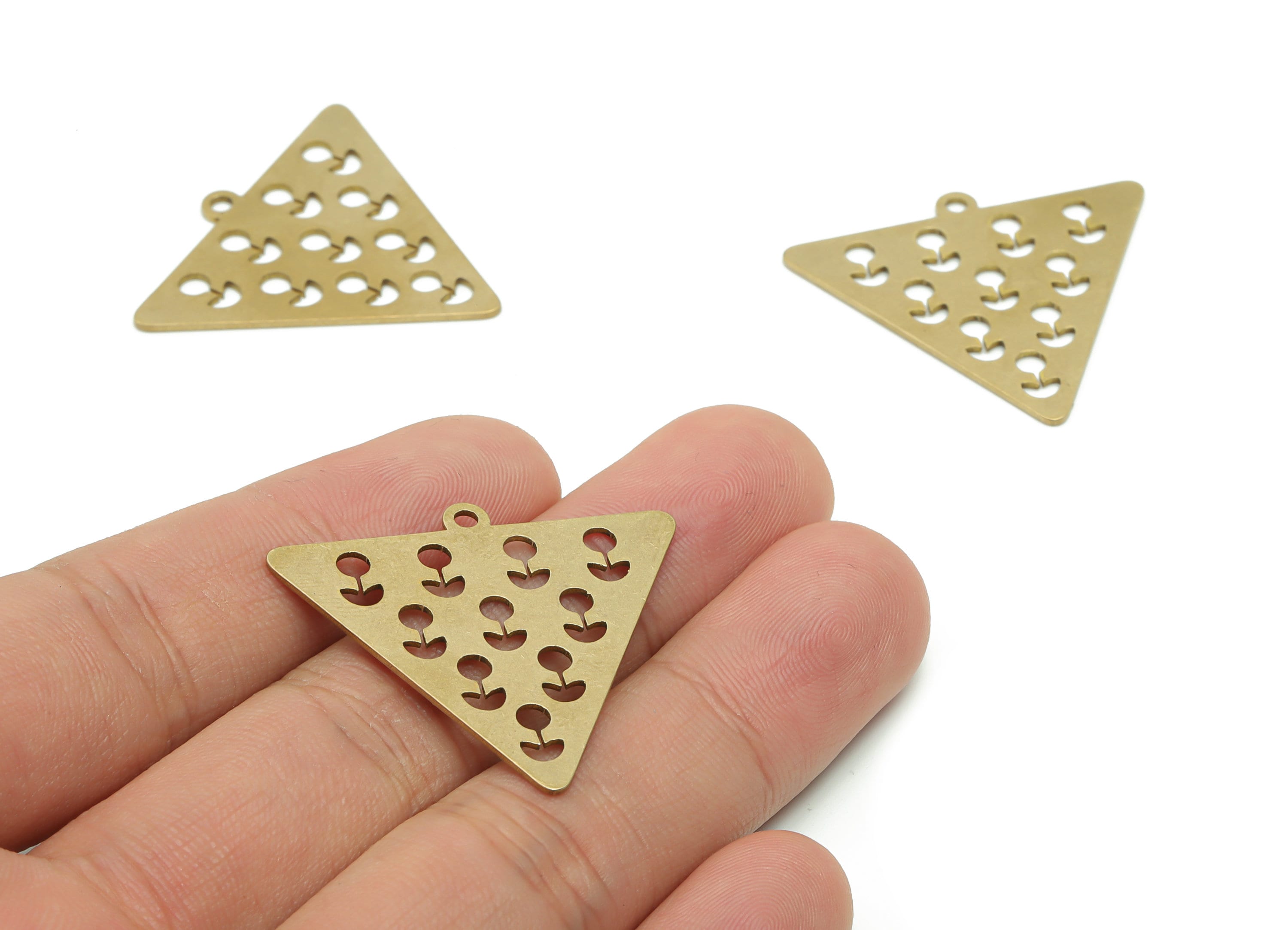 Brass Triangle Earring Charms - Raw Brass Circle Heart Pendant - Jewelry Making Supplies - 32.01x30.06x0.77mm - PPA0812 - DOMEDBAZAAR