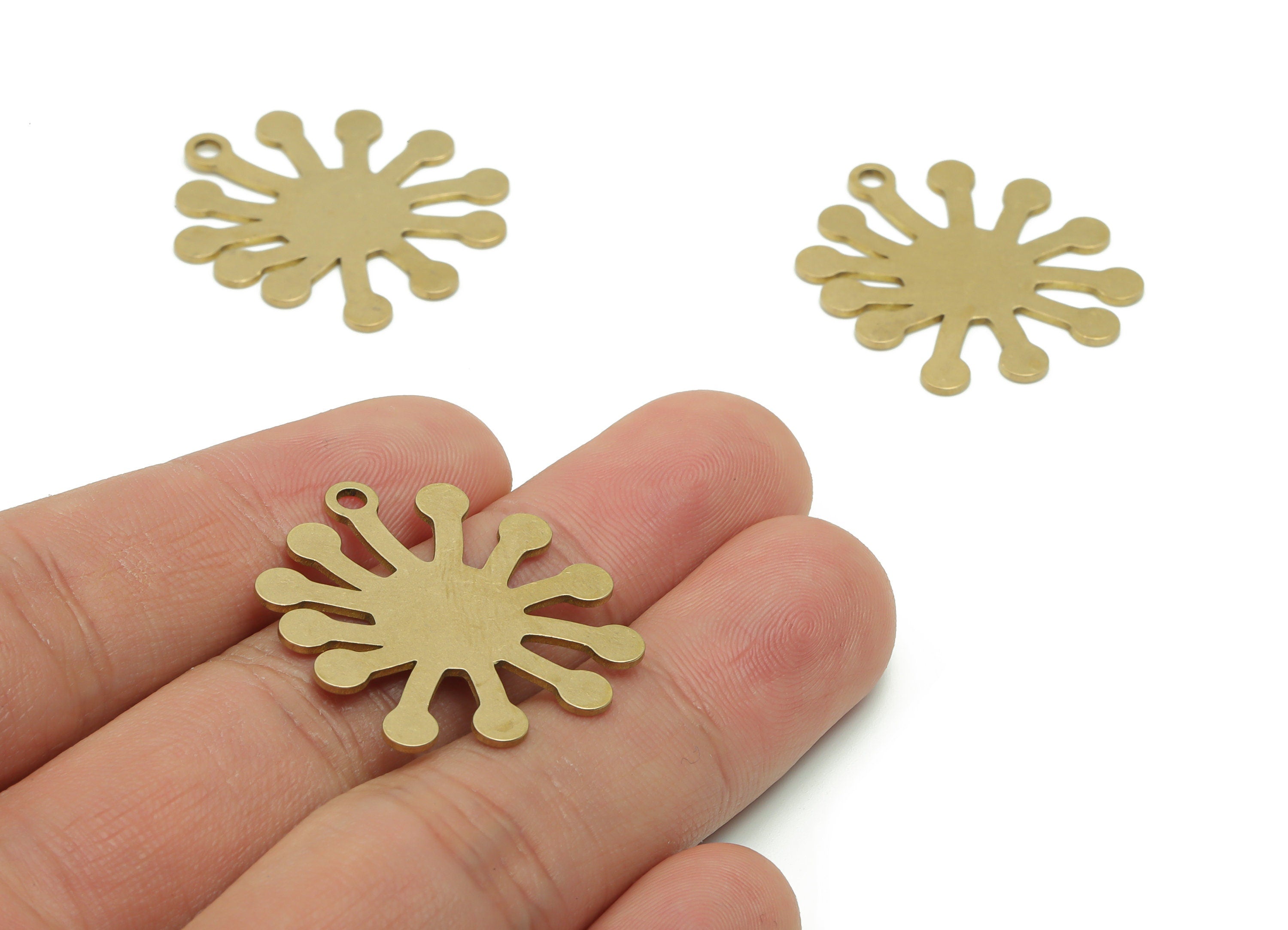 Personalized Stamping Blank - Brass Virus Earring Charms - Raw Brass Sun Pendant - Jewelry Making Supplies - 29.43x25.72x0.77mm - PPA0572 - DOMEDBAZAAR