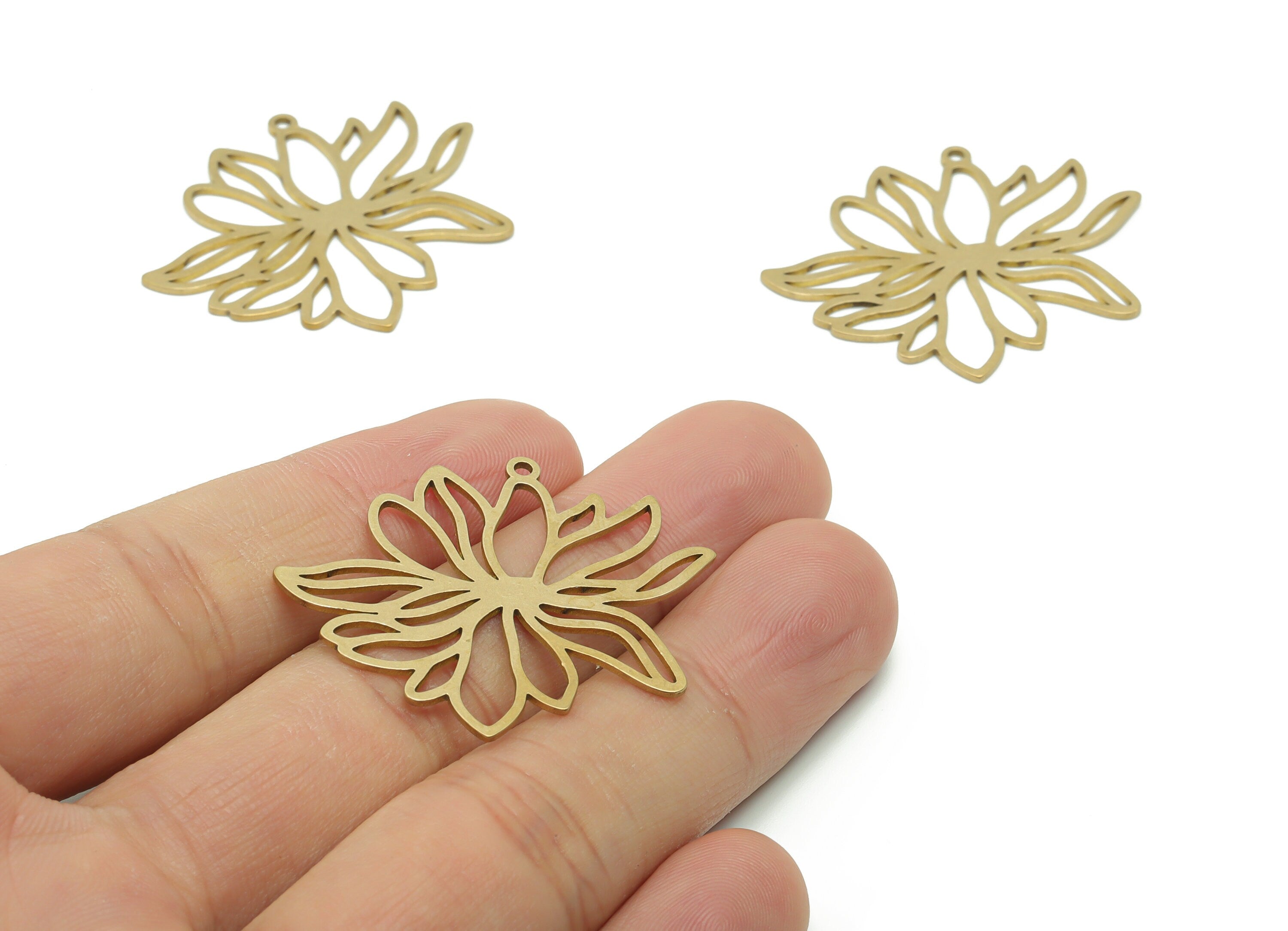 Brass Lotus Earring Charms - Raw Brass Flower Pendant - Jewelry Making Supplies - 36.05x33.21x0.76mm - PPA0681 - DOMEDBAZAAR