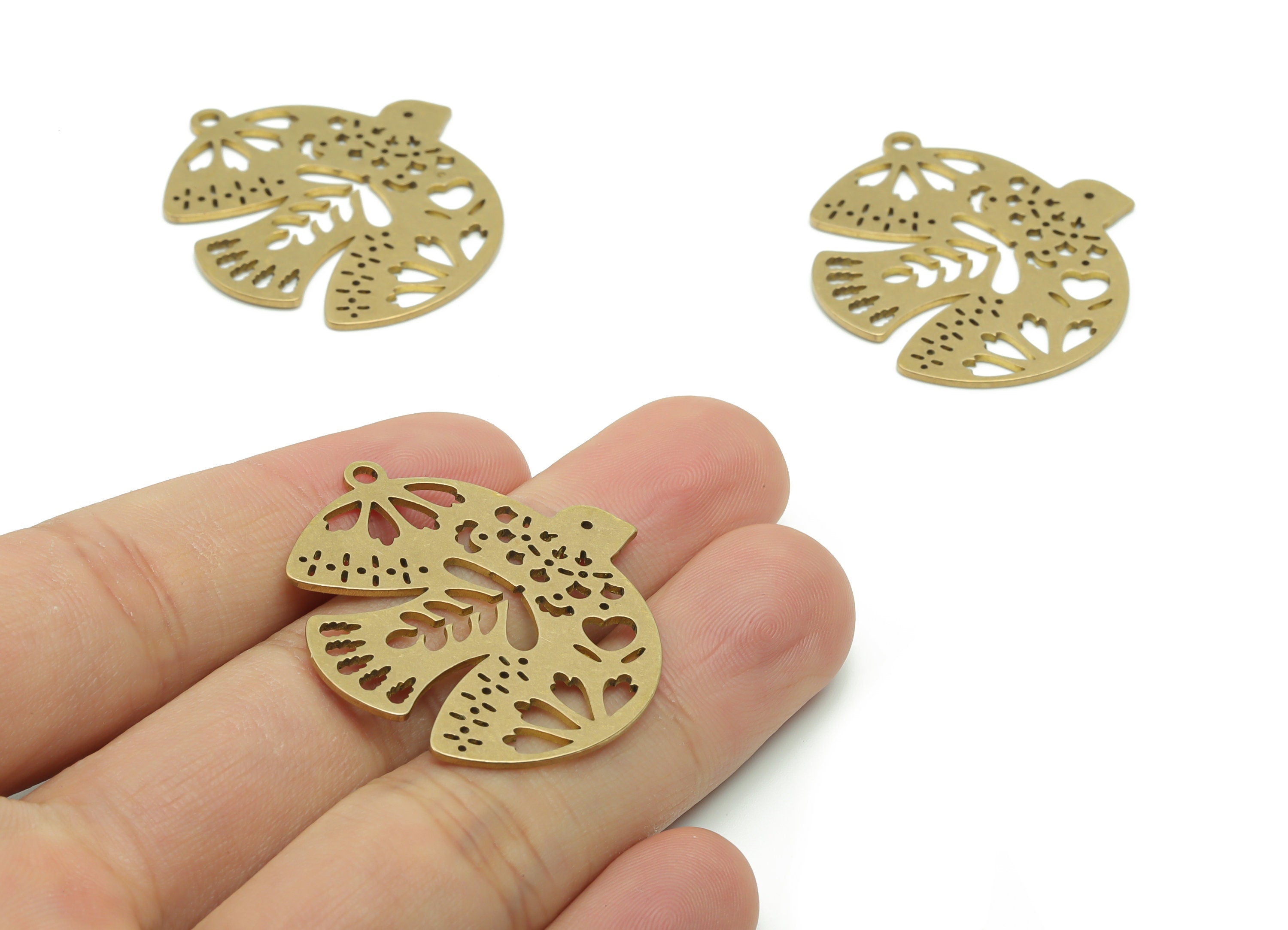 Brass Flying Bird Tree Leafs Earring Charms - Raw Brass Bird Tree Leafs Pendant - Jewelry Making Supplies - 37.82x34.37x0.85mm - PPA0486 - DOMEDBAZAAR